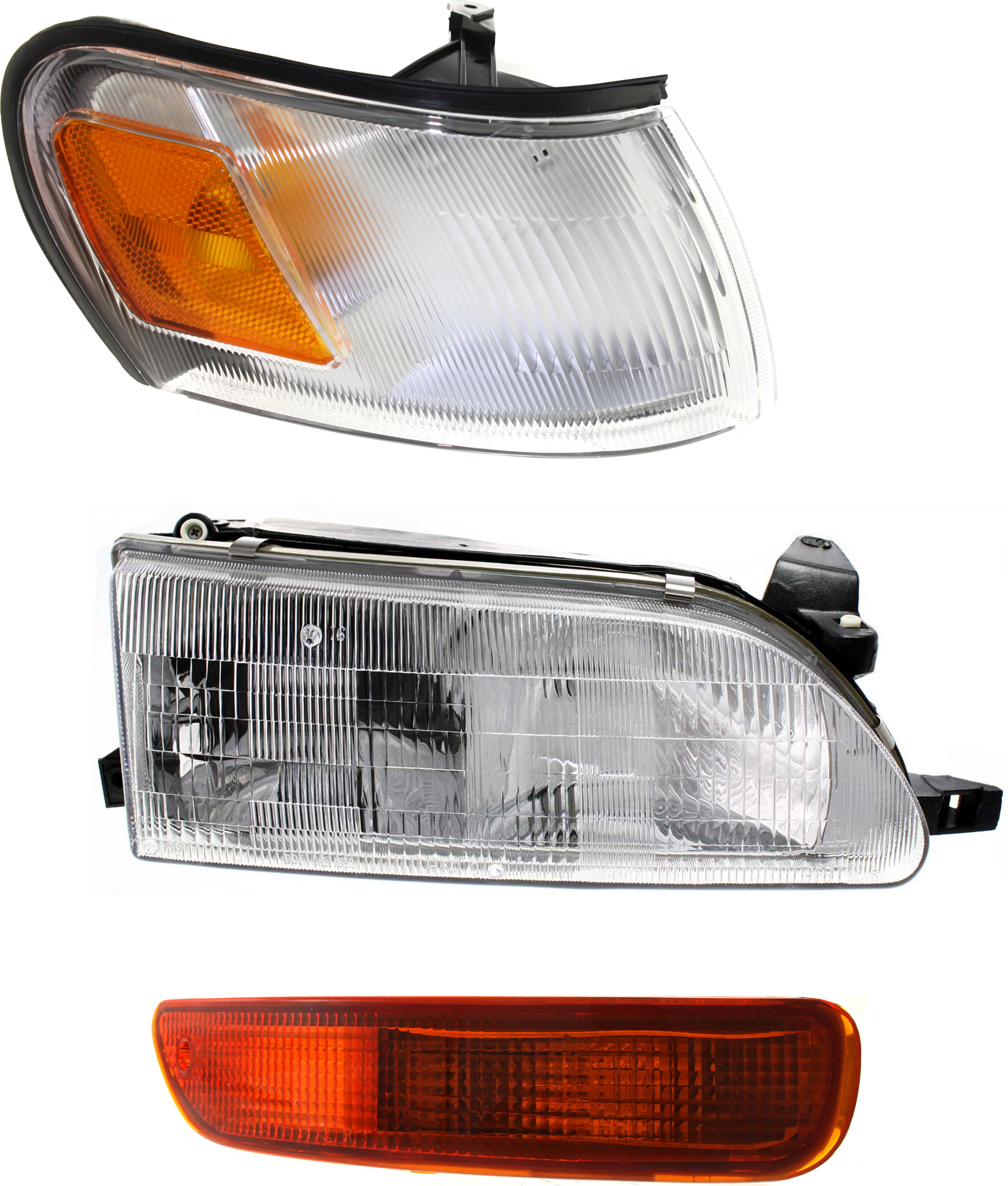 AM COROLLA 93-97 HEAD LAMP RH Assembly Halogen 3 pc Kit with Corner Light and Turn Signal Light SKU KIT 110916-88 Partslink TO2503107 TO2551106 TO2531103 OEM 811101E221-8161012600-81510127