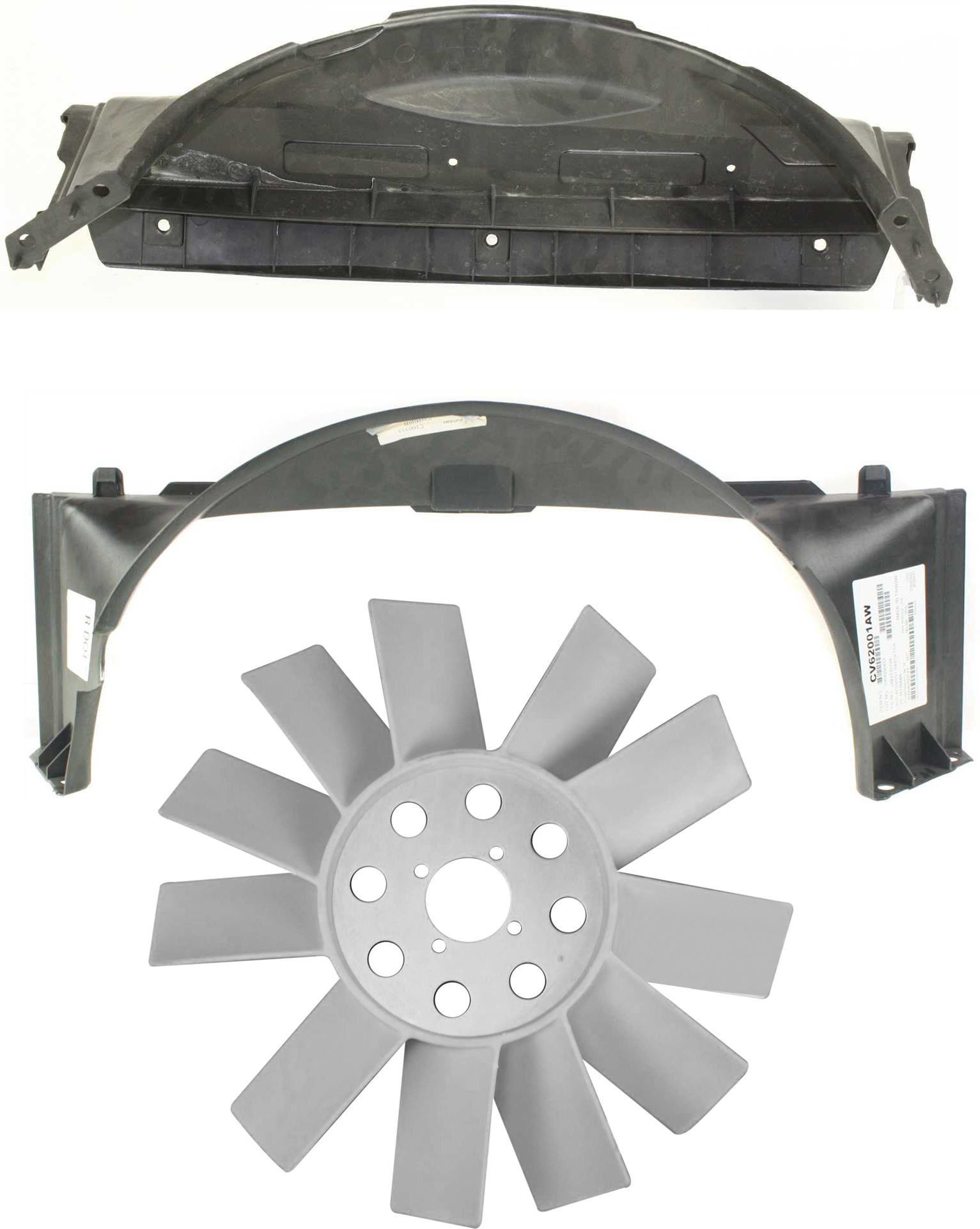 AM BLAZER 96-05 FAN BLADE Upper and Lower 3 pc kit with Fan Shrouds SKU KIT 111016-05 Partslink GM3112109 GM3110124 GM3110125 OEM 15976889-15736666-15133506