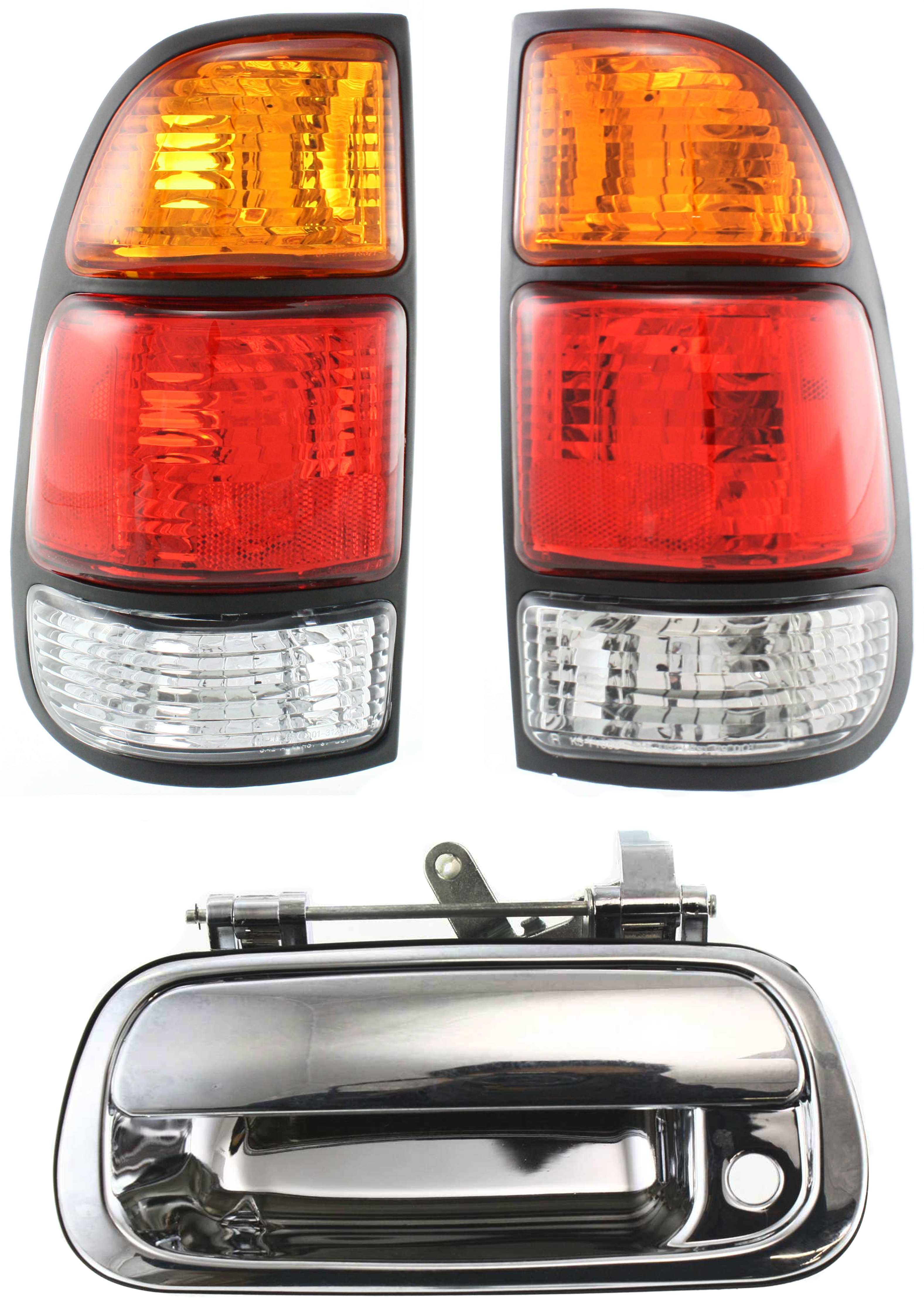 AM TUNDRA 00-05 TAILGATE HANDLE RH AND LH 3 pc Kit with Tail Light SKU KIT 111016-23 Partslink TO2800129 TO2801129 OEM 690900C010 PFM 815600C010-8155