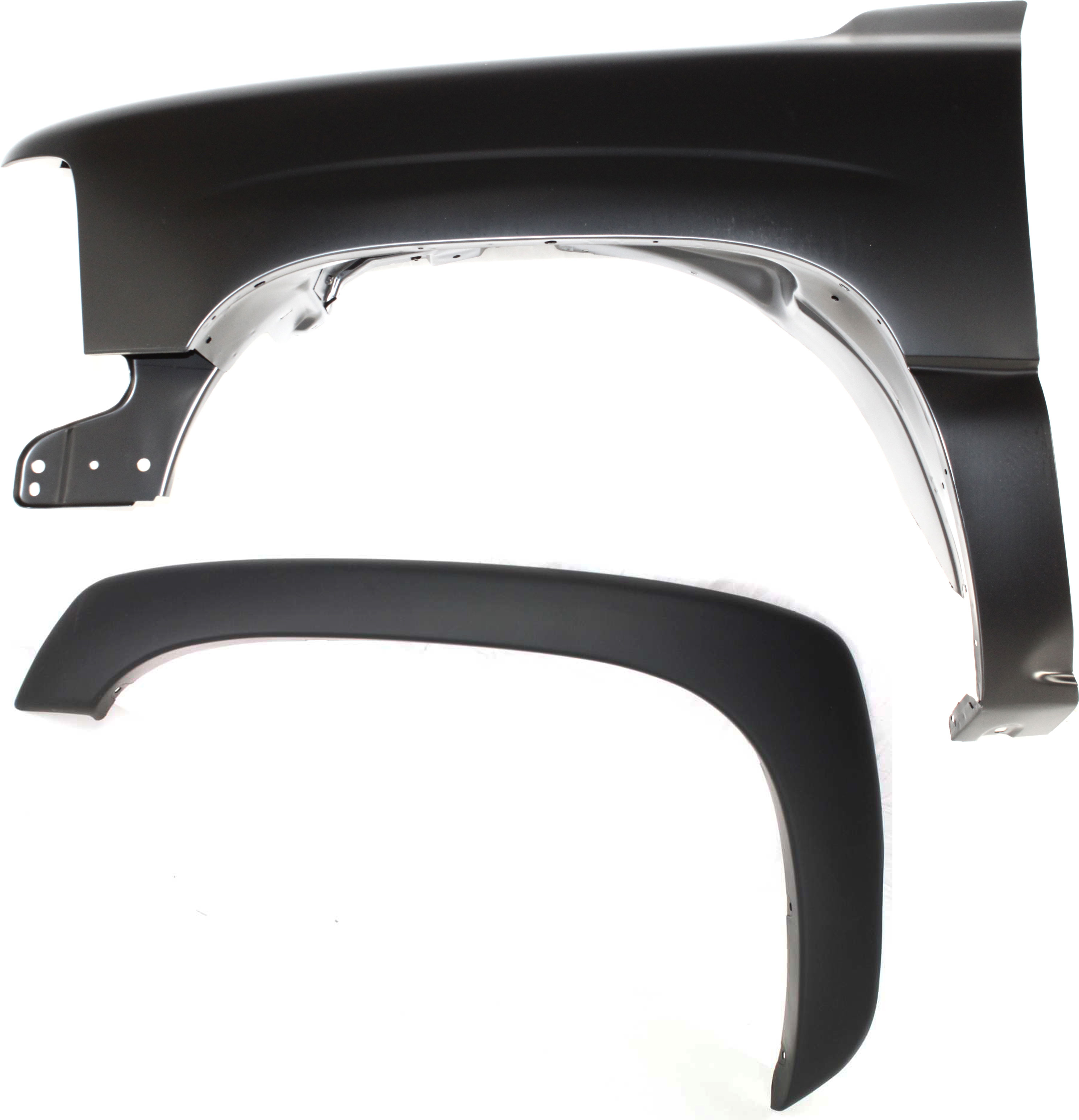 AM SILVERADO PICKUP 99-02 FRONT FENDER LH 2 pc Kit Primed w Fender Trim SKU KIT 111016-66 Partslink GM1240267 GM1268101 OEM 19168844-88979839