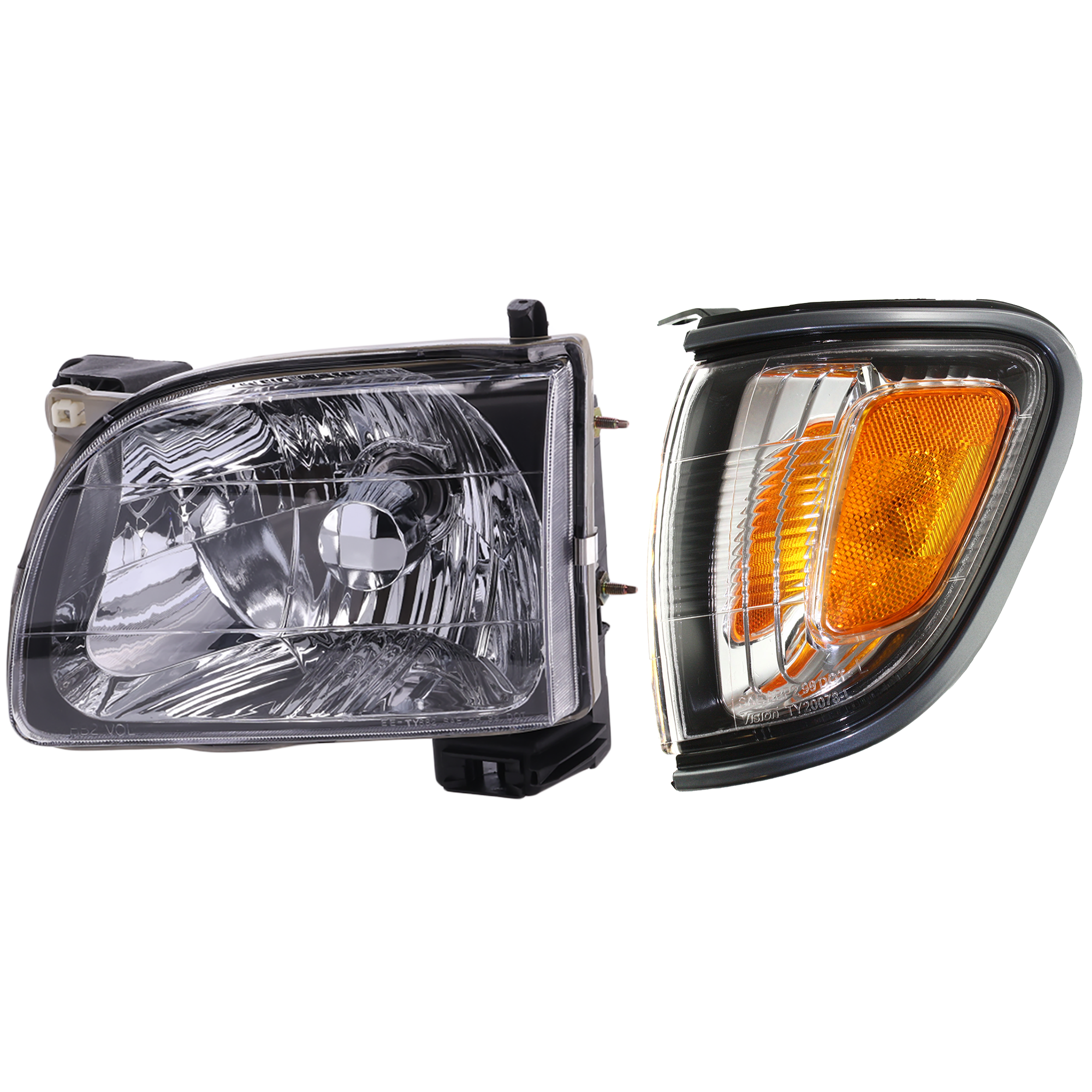 AM TACOMA 01-04 HEAD LAMP LH Assembly Halogen 2 pc Kit with Corner Light SKU KIT 111016-77 Partslink TO2502136 TO2520160 OEM 8115004110-8162004070