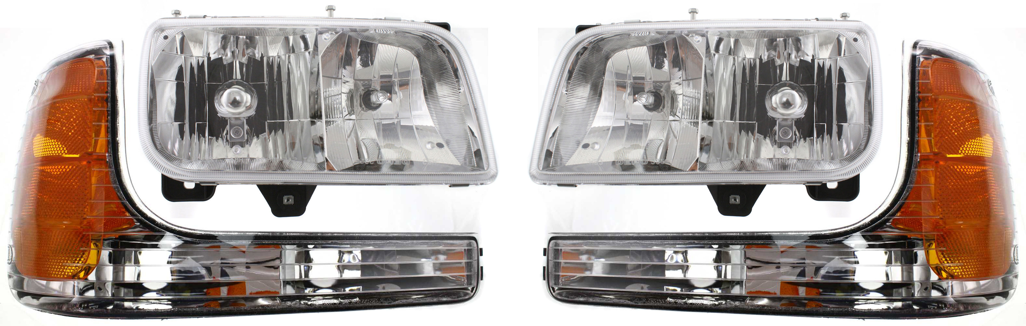 AM ESCALADE YUKON 99-00 HEAD LAMP RH AND LH with Bulbs 4 pc Kit with Parking Lights SKU KIT 111016-83 Partslink GM2502217 GM2503217 GM2521183 GM2520183 OEM 15738657-15738658-15763596-157