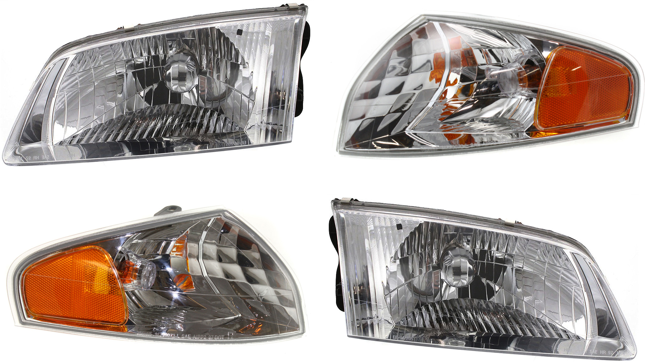 AM MAZDA 626-00-02 HEAD LAMP RH AND LH with Bulbs 4 pc Kit with Corner Lights SKU KIT 111016-85 Partslink MA2502143 MA2503143 MA2531112 MA2530112 OEM GG2A51030B GG2A51040B GG2A5106