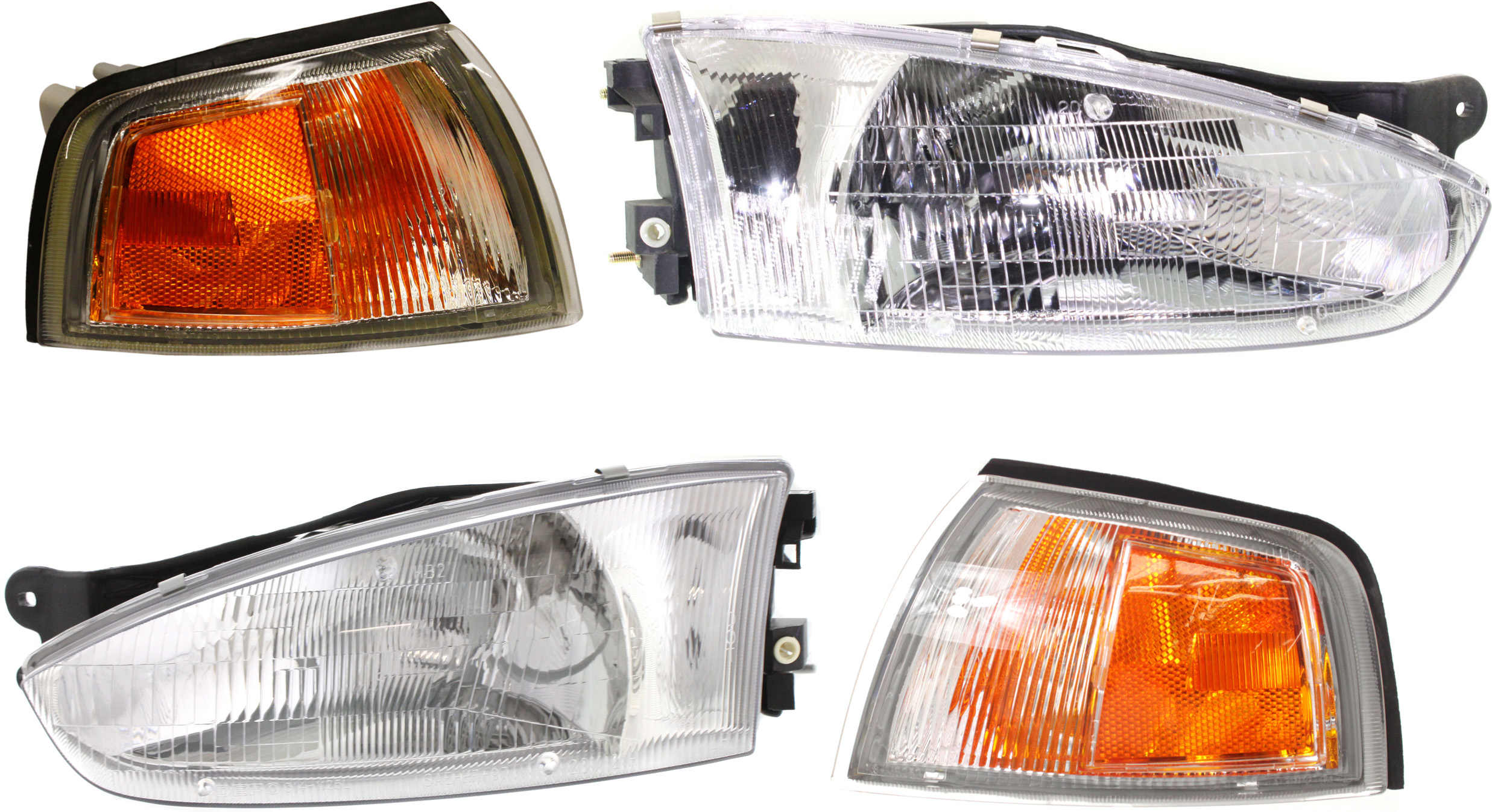 AM MIRAGE 97-02 HEAD LAMP RH AND LH Assembly Halogen 4 pc Kit with Corner Lights SKU KIT 111016-89 Partslink MI2502110 MI2503110 MI2521108 MI2520108 OEM MR296307 MR296308 MR296304 MR2