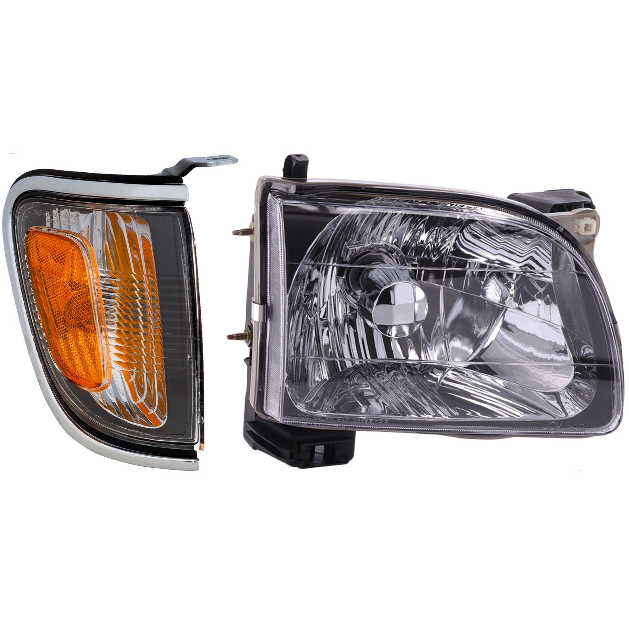 AM TACOMA 01-04 HEAD LAMP RH Assembly Halogen 2 pc Kit with Corner Light SKU KIT 111016-94 Partslink TO2503136 TO2521161 OEM 8111004110-8161004080
