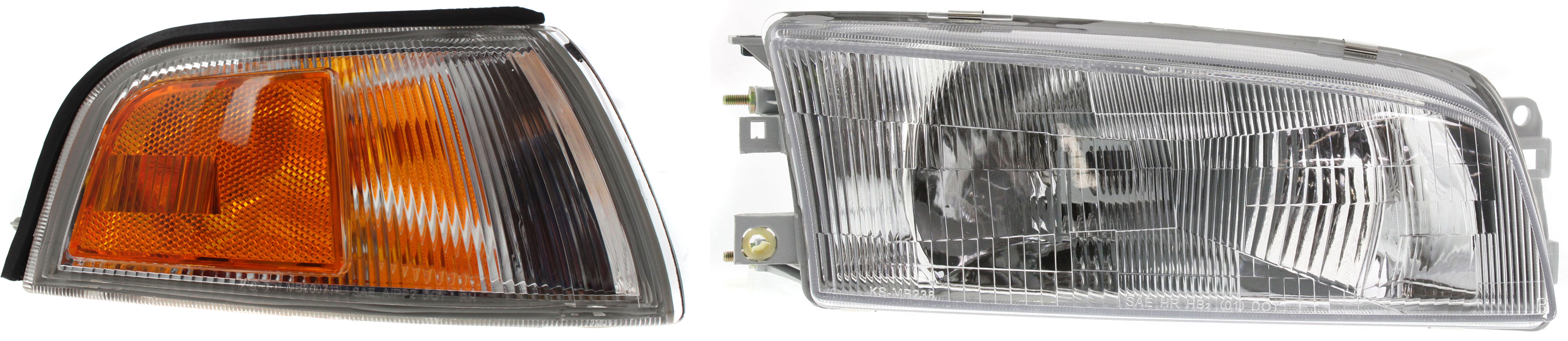 AM MIRAGE 97-01 HEAD LAMP RH Assembly Halogen 2 pc Kit with Corner Light SKU KIT 111016-95 Partslink MI2503114 MI2521107 OEM MR476690 MR296306