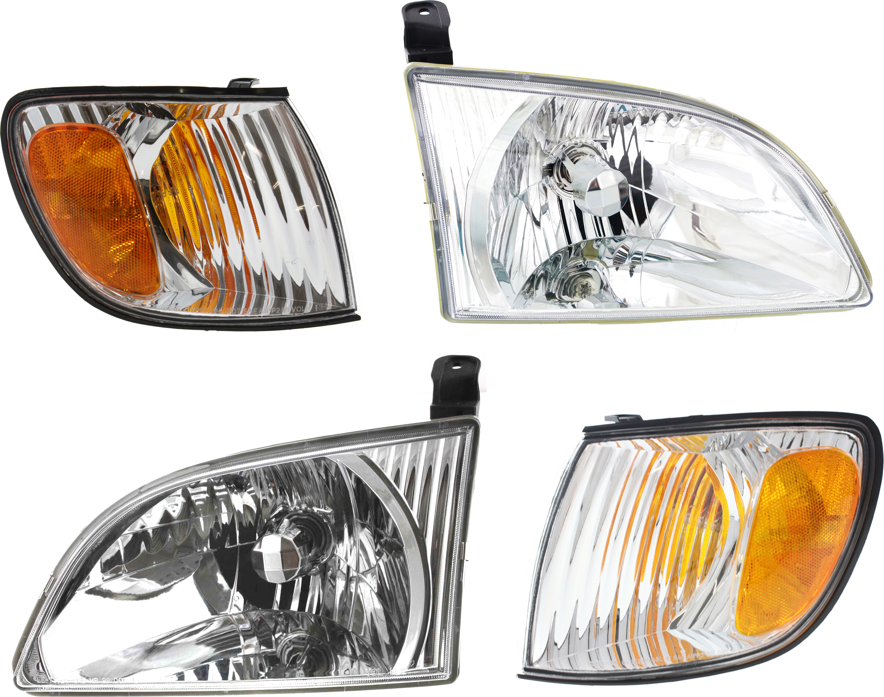 AM SIENNA 01-03 HEAD LAMP RH AND LH with Bulbs 4 pc Kit with Corner Lights SKU KIT 111116-14 Partslink TO2503135 TO2502135 TO2530138 TO2531138 OEM 8111008020-8115008020-81520080