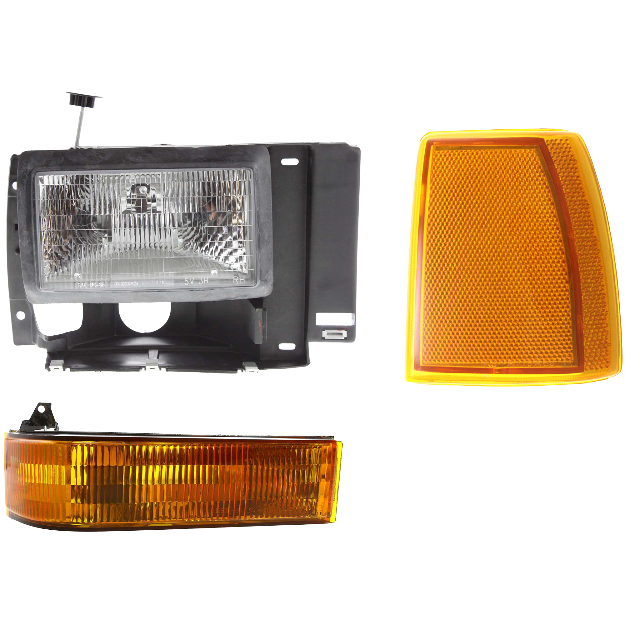 AM RANGER 89-92 EXPLORER 91-94 HEAD LAMP RH Assembly Halogen 3 pc Kit with Corner Light and Turn Signal Light SKU KIT 111116-18 Partslink FO2503107 FO2551105 FO2521107 OEM F1TZ13008C E9TZ15A201B F1TZ132
