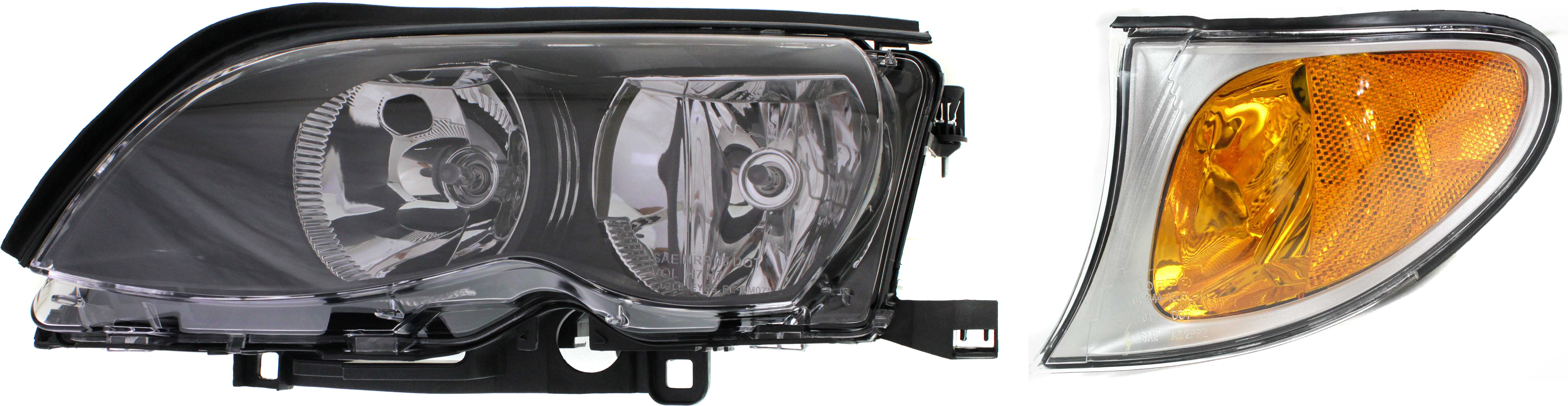 AM 3 SERIES 02-05 HEAD LAMP LH 2 pc Kit Assembly Halogen Amber Lens Titanium Gray Interior Sedan Wagon with Titanium Surround Trim Corner Light SKU KIT 111116-21 Partslink BM2502122 BM2520110 OEM 63127165771-63136915383