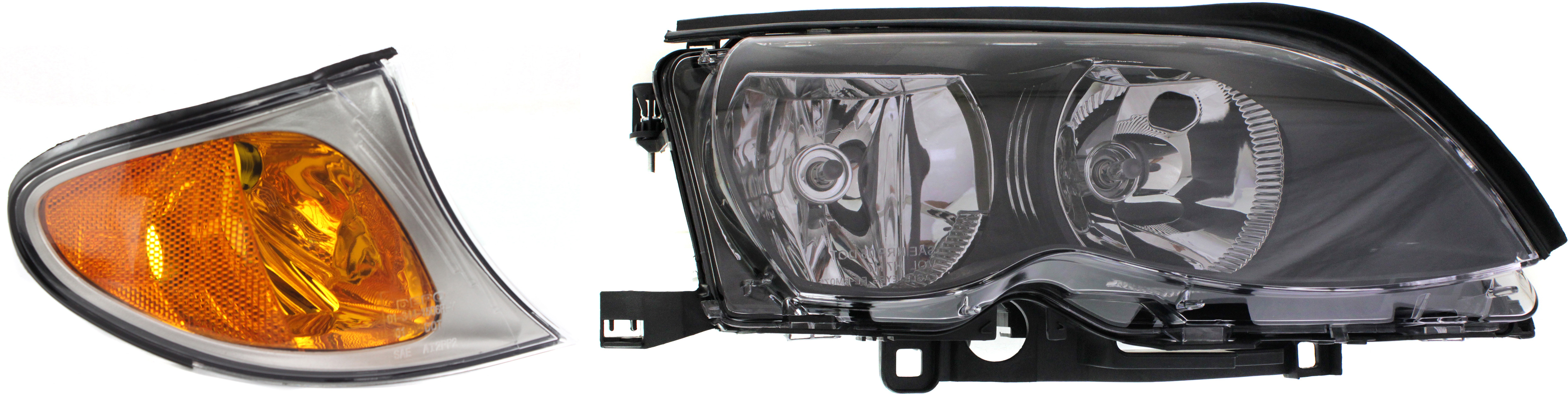 AM 3 SERIES 02-05 HEAD LAMP RH 2 pc Kit Assembly Halogen Amber Lens Titanium Gray Interior Sedan Wagon with Titanium Surround Trim Corner Light SKU KIT 111116-22 Partslink BM2503122 BM2521110 OEM 63127165772-63136915384