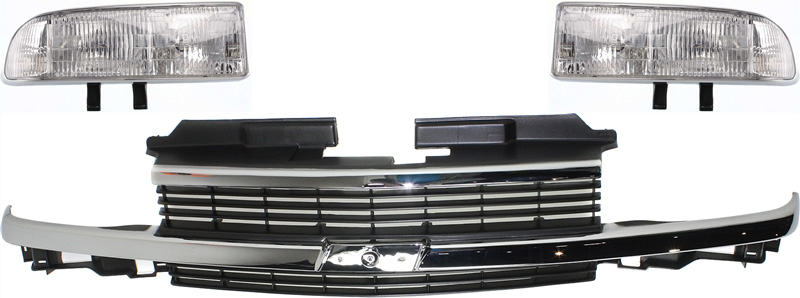 AM BLAZER 98-05 S10-98-04 GRILLE 3 pc Kit with Headlights SKU KIT 111116-26 Partslink GM1200397 GM2502172 GM2503172 OEM 15015044-16526217-16526218