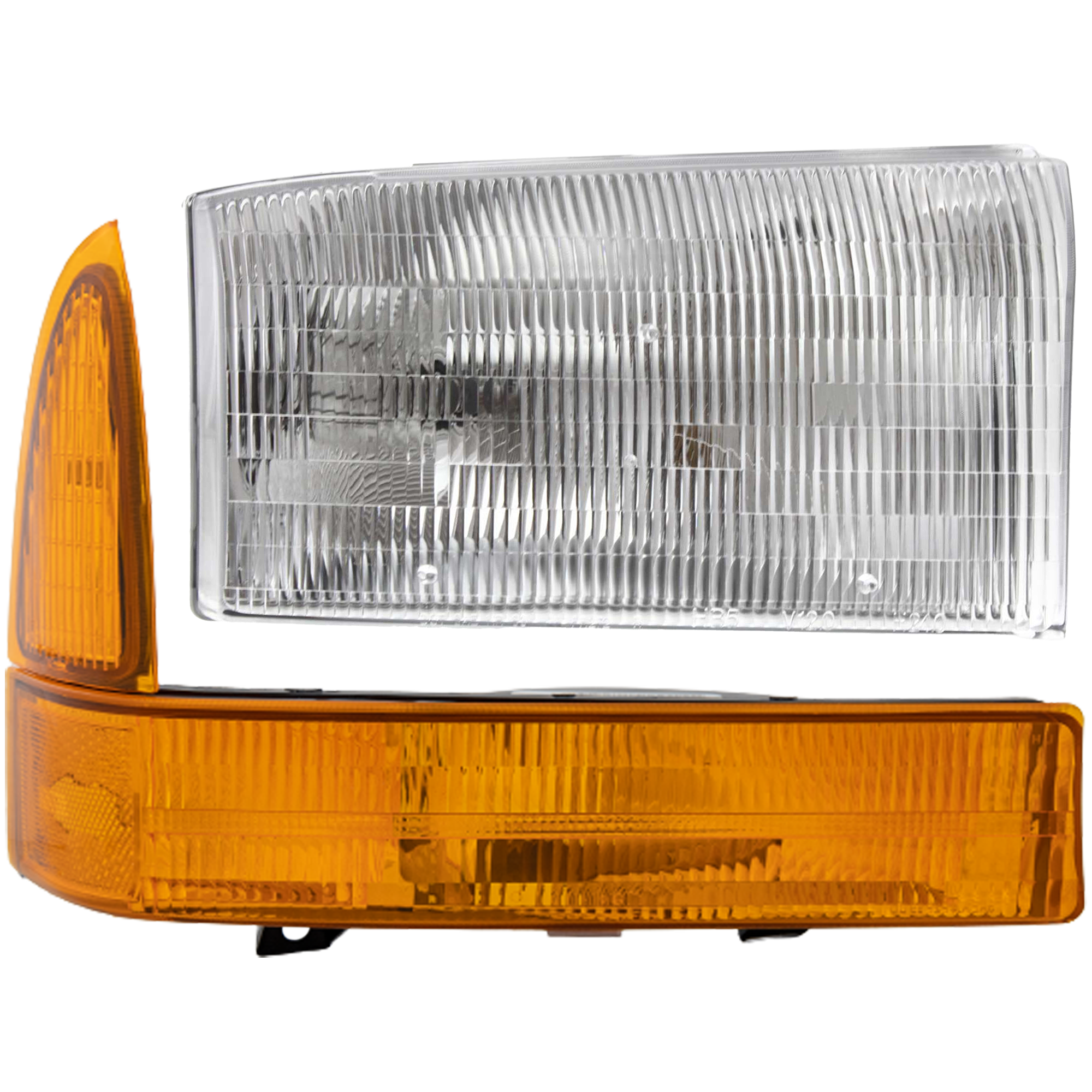 AM F SERIES SUPER DUTY 99-01 HEAD LAMP RH Assembly Halogen 2 pc Kit with Corner Light SKU KIT 111116-30 Partslink FO2503147 FO2521141 OEM 1C3Z13008AA XC3Z13200BA