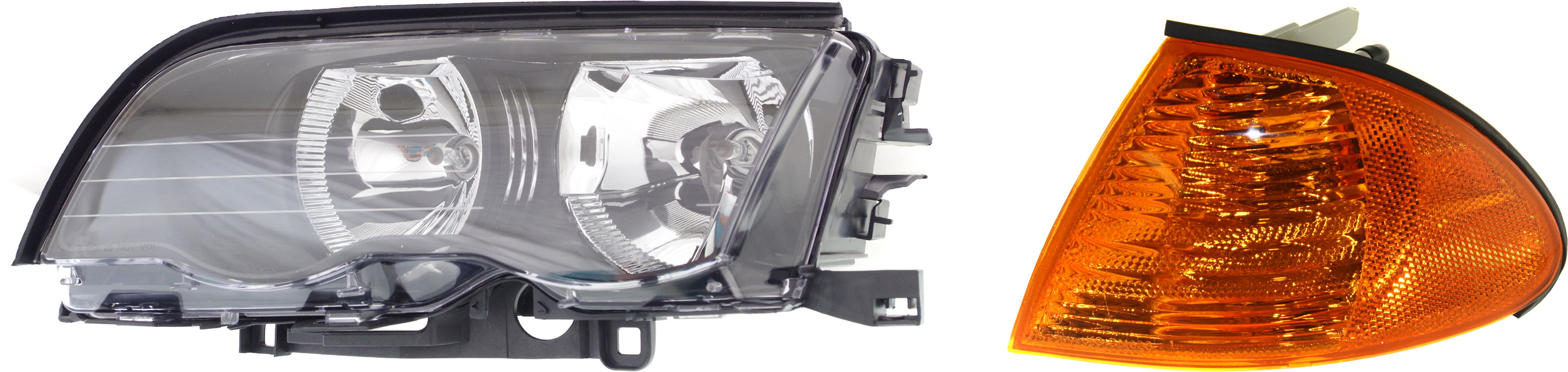 AM 3 SERIES 99-01 HEAD LAMP LH Assembly Halogen 2 pc Kit with Corner Light SKU KIT 111116-37 Partslink BM2502102 BM2520104 OEM 63126902753-63136902765