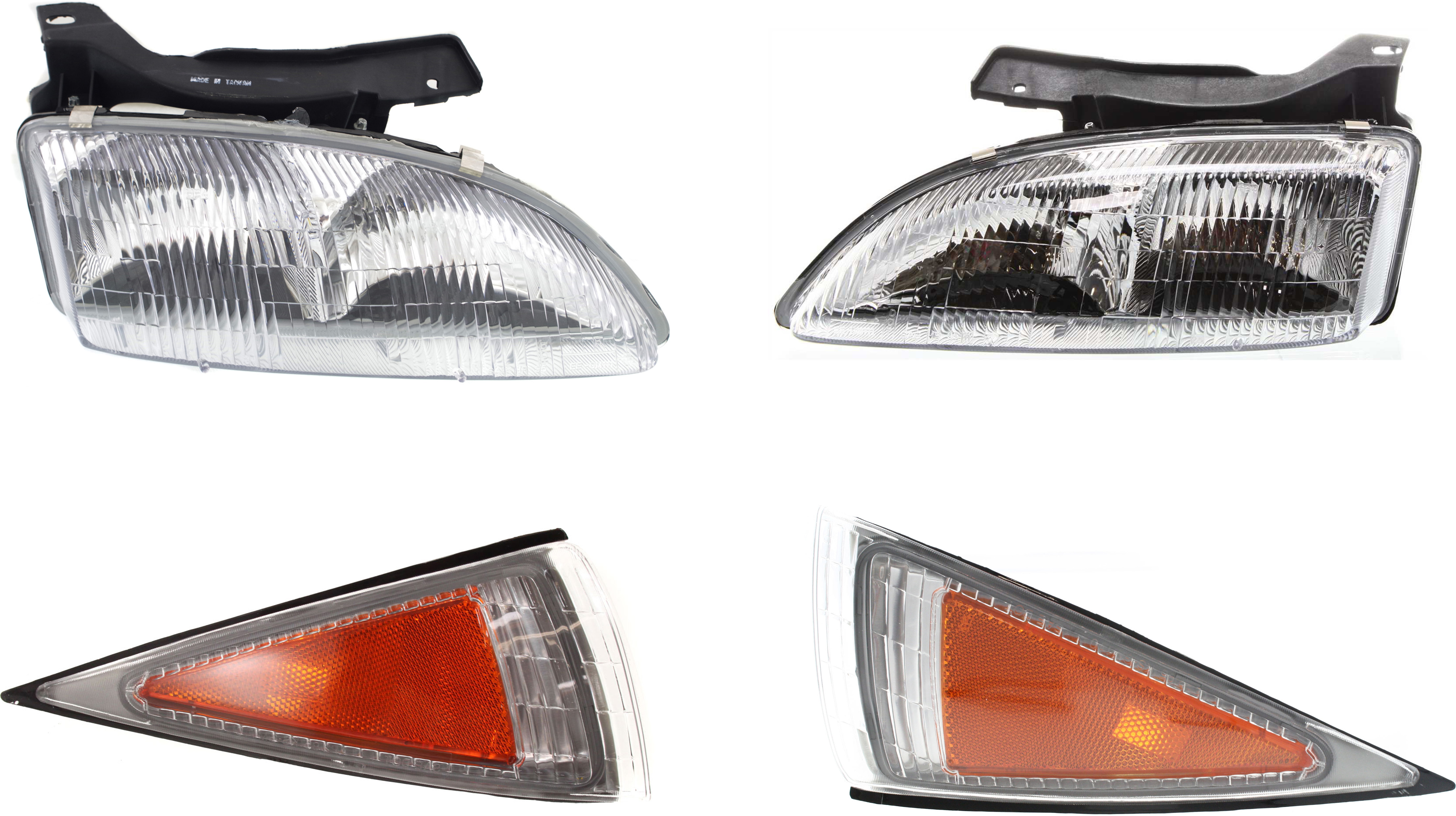 AM CAVALIER 95-99 HEAD LAMP RH AND LH with Bulbs 4 pc Kit with Corner Lights SKU KIT 111116-41 Partslink GM2503130 GM2502130 GM2550137 GM2551137 OEM 16523442-16523441-5978063-5978