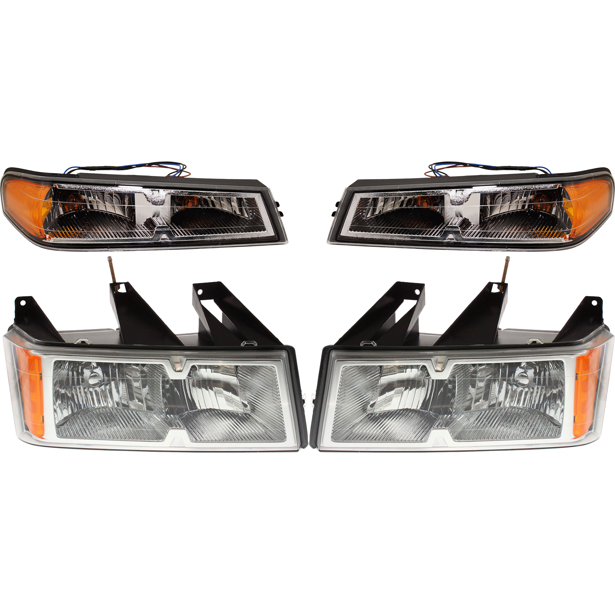 AM COLORADO 05-08 HEAD LAMP RH AND LH with Bulbs 4 pc Kit with Corner Lights SKU KIT 111116-44 Partslink GM2502247 GM2503247 GM2520192 GM2521192 OEM 19209126-19209127-20936079-209