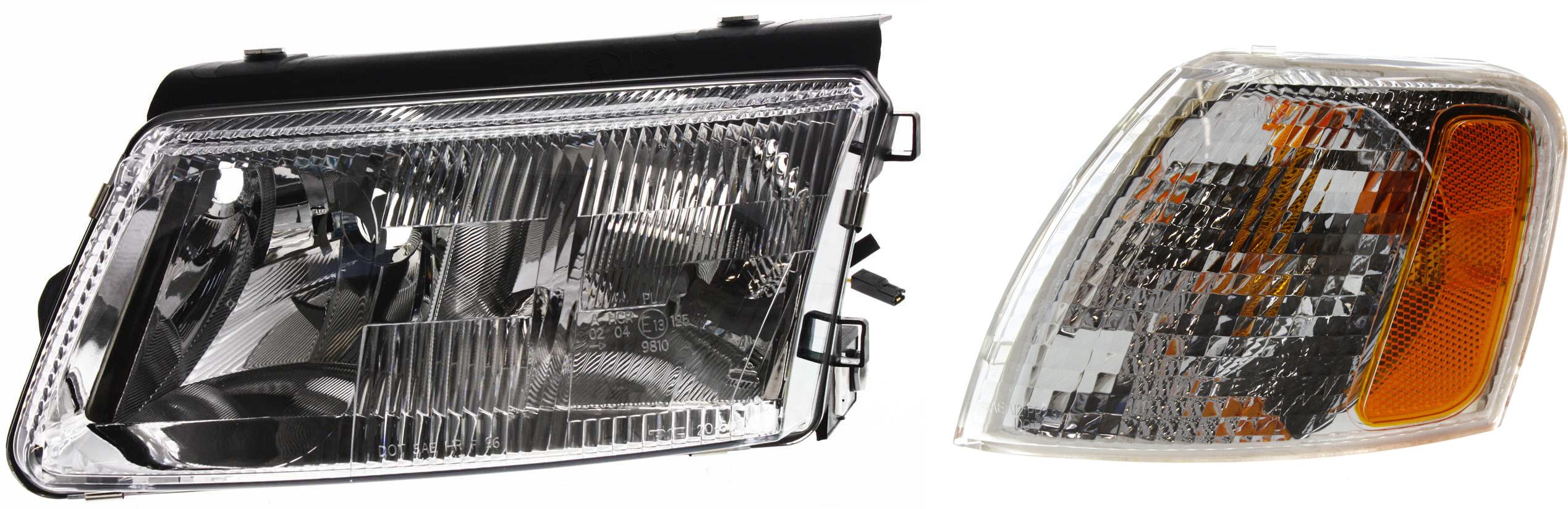 AM PASSAT 98-01 HEAD LAMP LH Lens and Housing Halogen 2 pc Kit with Corner Light SKU KIT 111116-45 Partslink VW2502112 VW2530105 OEM 3B0941017Q 3B0953041D