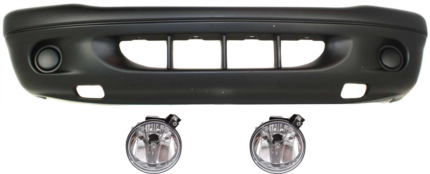 AM DAKOTA 01-04 FRONT BUMPER COVER 3 pc Kit with Fog Lights SKU KIT 111116-51 Partslink CH1000392 CH2592113 OEM 5073022AB 55077320AD