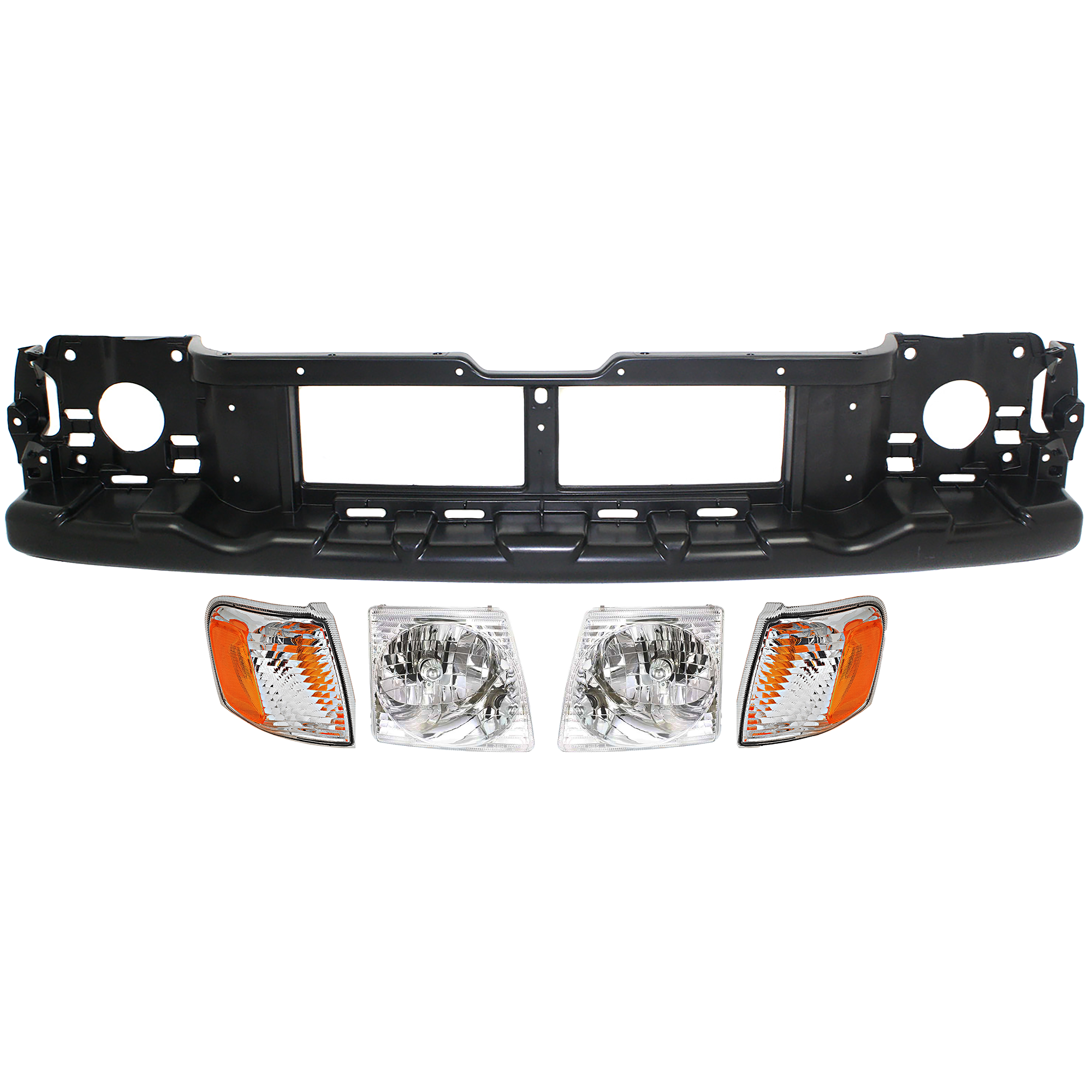 AM EXPLORER SPORT 01-03 EXPLORER SPORT TRAC 01-05 HEADER PANEL 5 pc Kit with Corner Lights and Headlights SKU KIT 111116-54 Partslink FO1221122 FO2520164 FO2521164 FO2503170 FO2502170 OEM 4L2Z8A284AA 1L5Z13201AA 1L5Z13