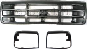 AM F SERIES 92-97 GRILLE 3 pc Kit with Headlight Doors SKU KIT 111116-62 Partslink FO1200323 FO2512129 FO2513130 OEM F6TZ8200AAA F2TZ13064B F2TZ130