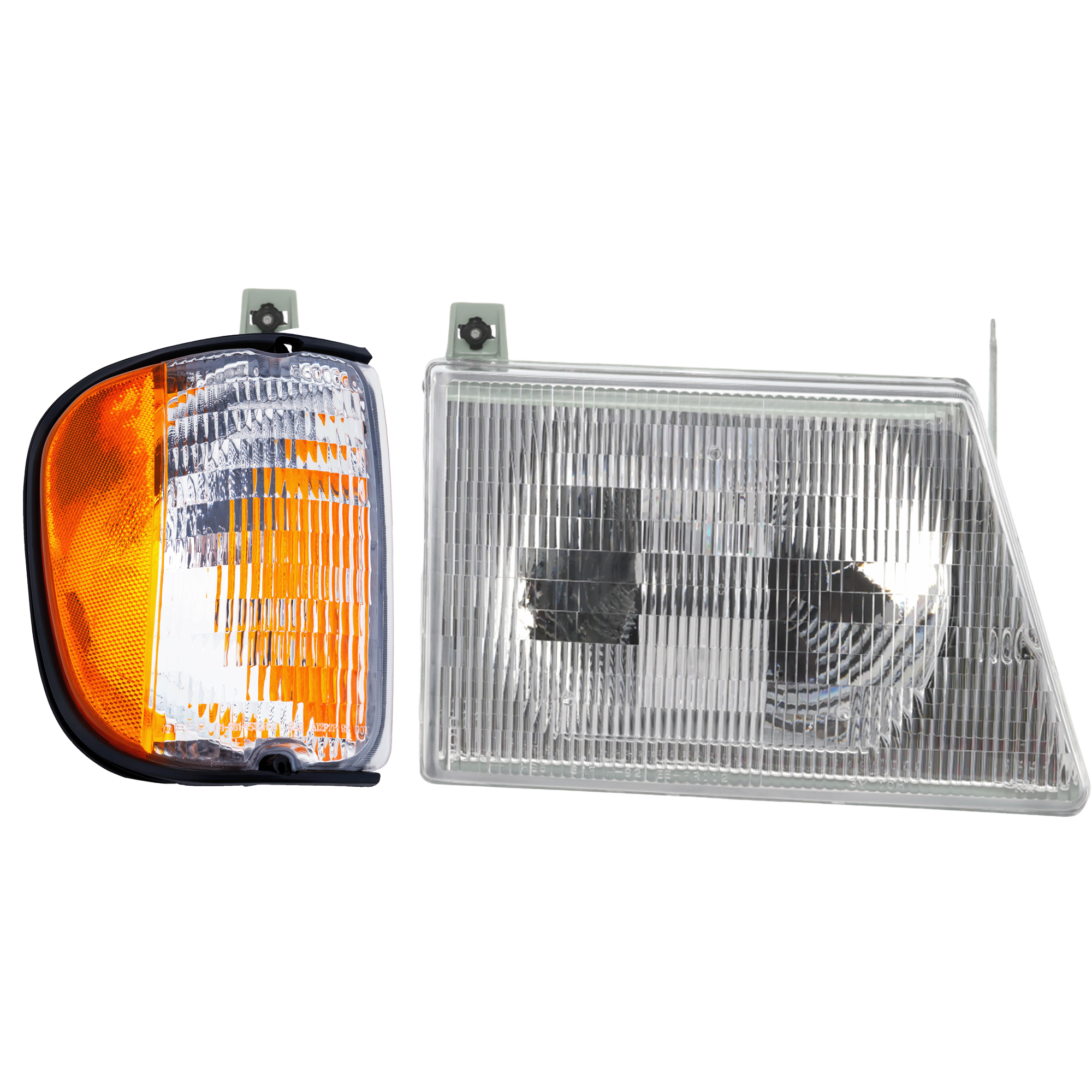 AM ECONOLINE 97-03 HEAD LAMP RH Assembly Halogen 2 pc Kit with Corner Light SKU KIT 111116-70 Partslink FO2503153 FO2521122 OEM 6C2Z13008AA F2UZ13200A