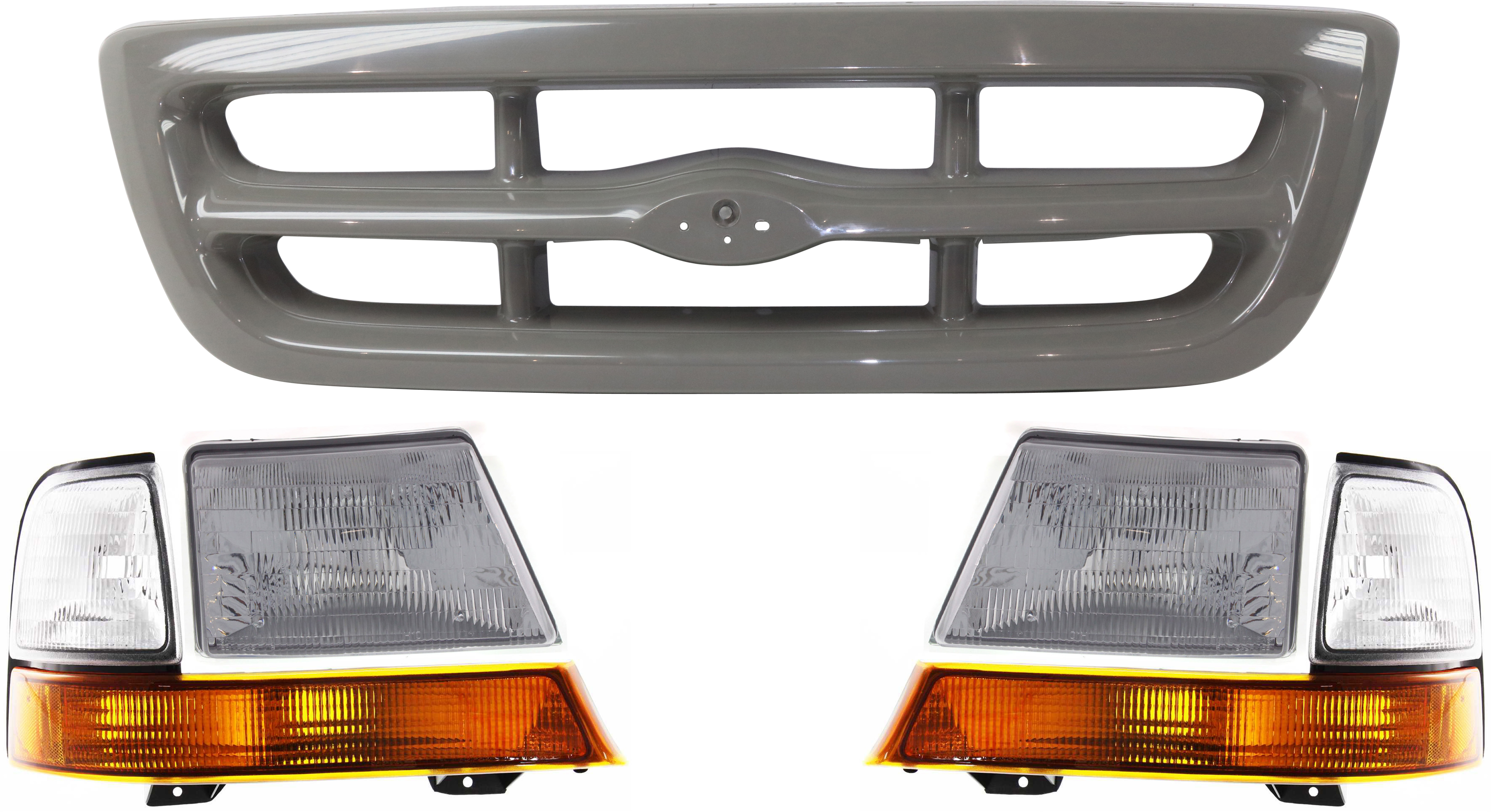 AM RANGER 98-00 HEAD LAMP RH AND LH Assembly Halogen 5 pc Kit with Corner Lights and Grille Assembly SKU KIT 111116-71 Partslink FO2502151 FO2503151 FO2520144 FO2521144 FO1200344 OEM F87Z13008EB F87Z13008FB F87Z13