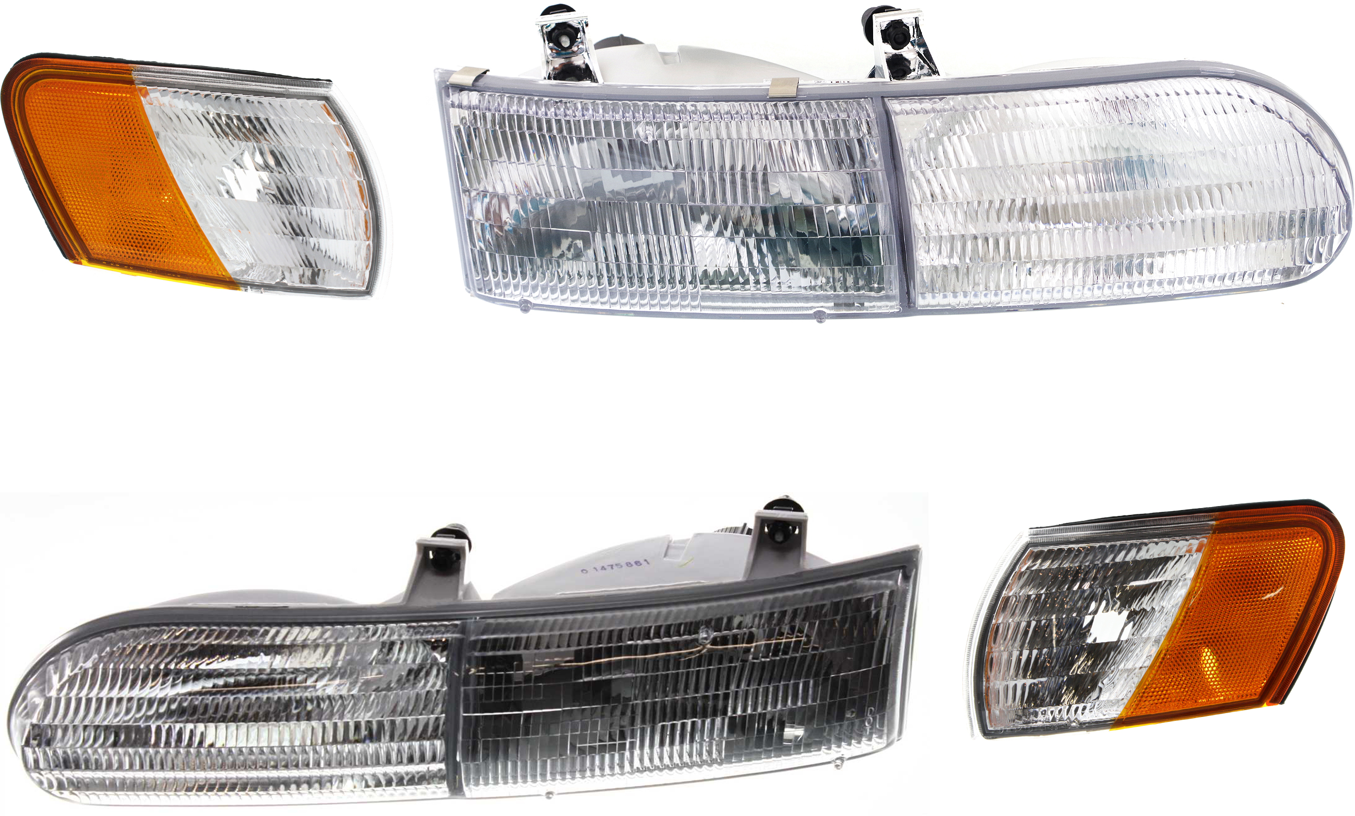AM TAURUS 92-95 HEAD LAMP RH AND LH Assembly Halogen 4 pc Kit with Corner Lights SKU KIT 111116-72 Partslink FO2503111 FO2502117 FO2550109 FO2551107 OEM F2DZ13008A F2DZ13008B F2DZ15A2