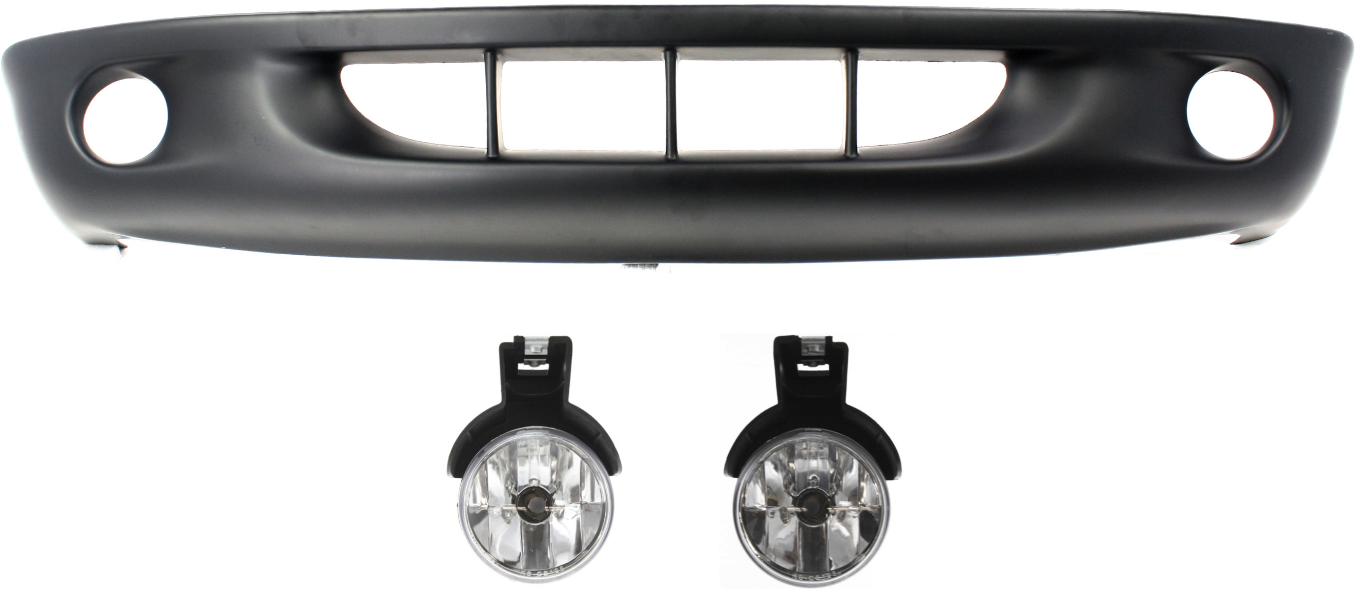 AM DAKOTA 97-00 FRONT BUMPER COVER Lower Primed w 2 Piece Type Bumper w Fog Light Holes 3 pc Kit w Fog Lights SKU KIT 111116-78 Partslink CH1000291 CH2592104 CH2593104 OEM 5013071AB 55076793-55076792