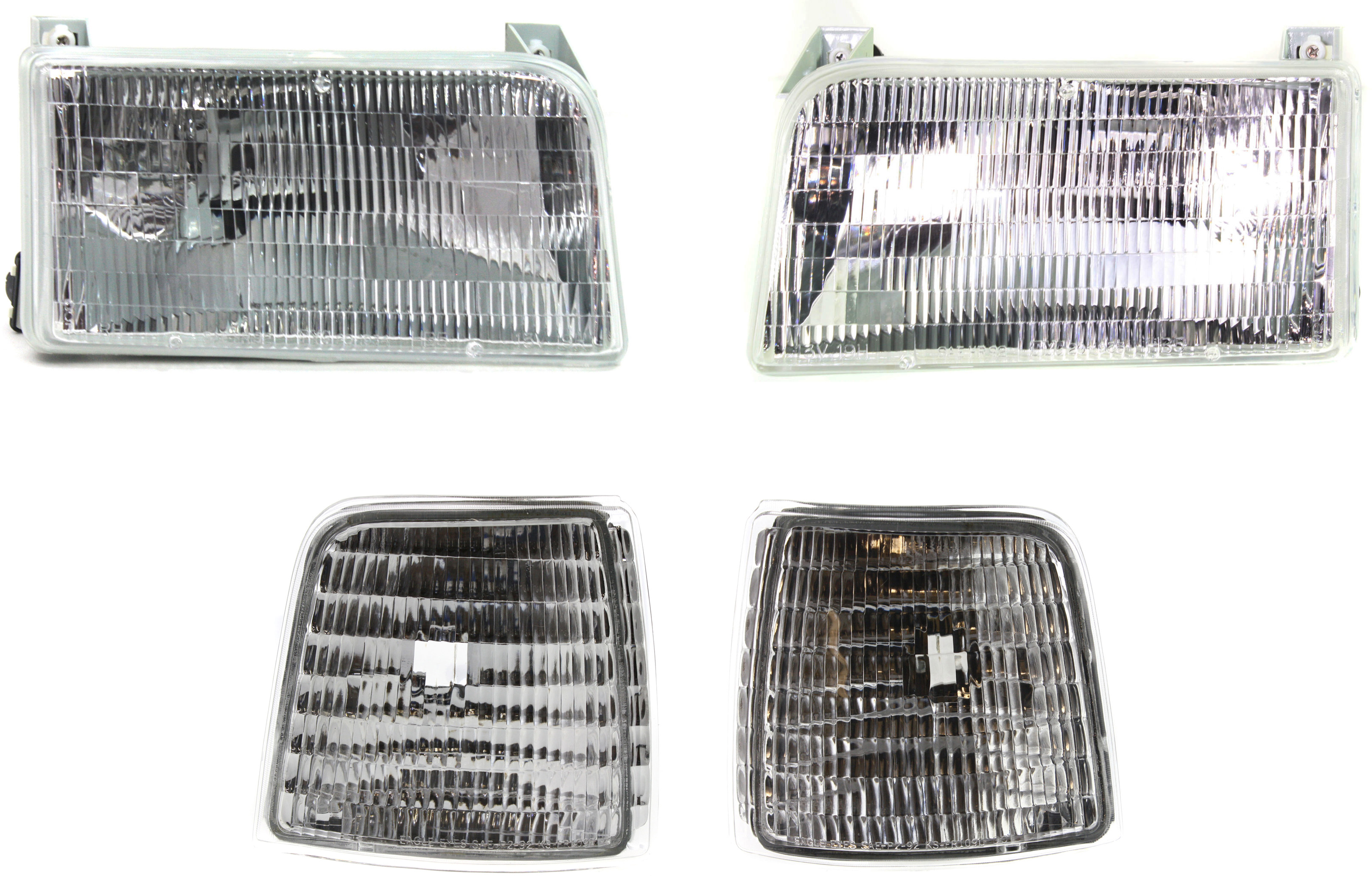 AM F SERIES 92-97 HEAD LAMP RH AND LH Assembly Halogen 4 pc Kit with Corner Lights SKU KIT 111116-85 Partslink FO2503114 FO2502118 FO2550110 FO2551108 OEM F2TZ13008A F2TZ13008B F2TZ15A2