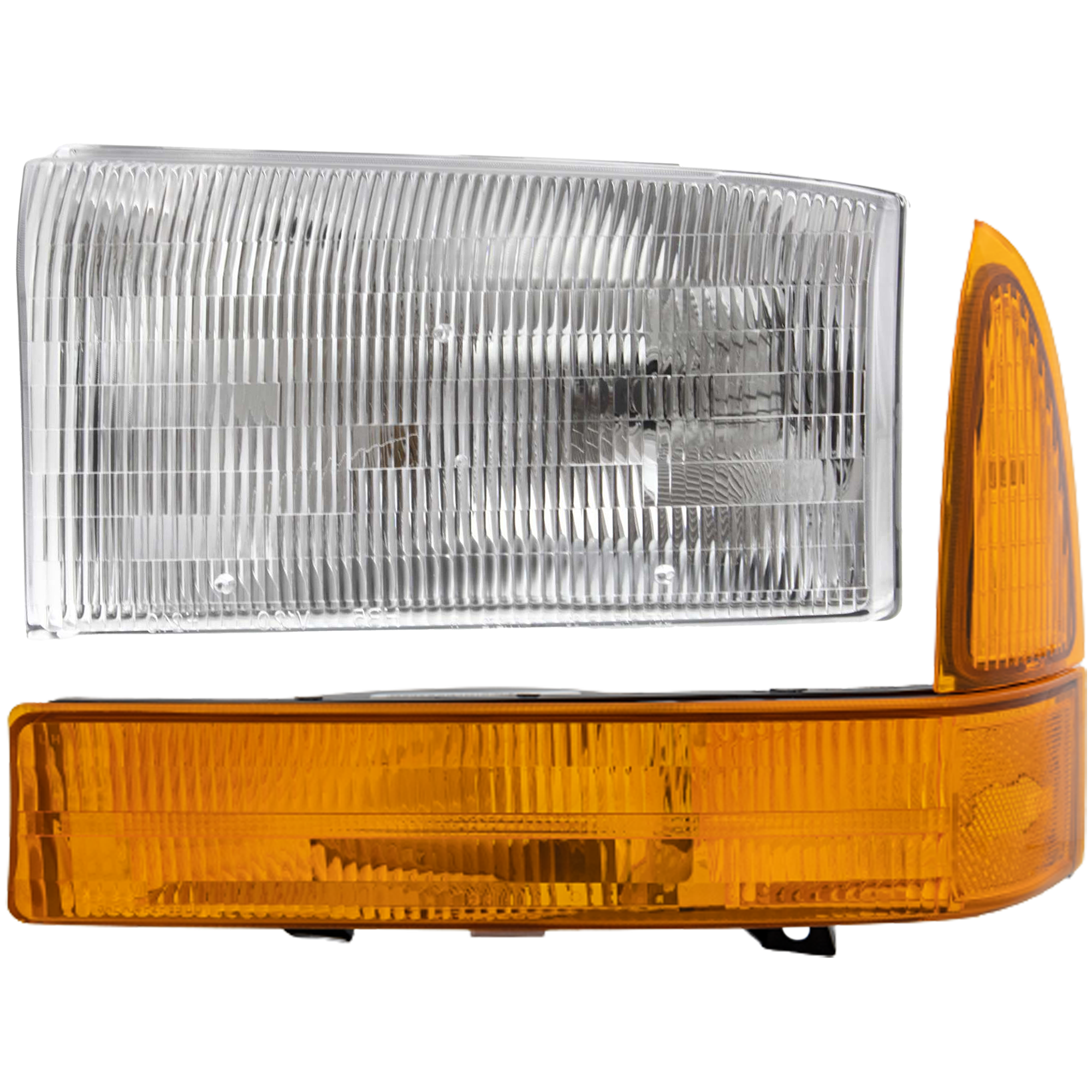 AM F SERIES SUPER DUTY 99-01 HEAD LAMP LH Assembly Halogen 2 pc Kit with Corner Light SKU KIT 111216-36 Partslink FO2502147 FO2520141 OEM 1C3Z13008BA XC3Z13201BA