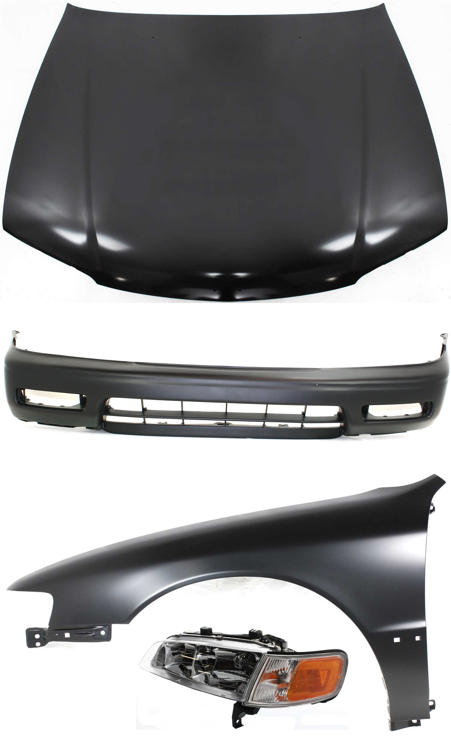 AM ACCORD 94-95 HOOD 4 pc Kit with Bumper Cover Fender and Headlight SKU KIT 111216-55 Partslink HO1230116 HO1000104 HO1240122 HO2502106 OEM 60100SV4010ZZ 04711SV4000ZZ 60