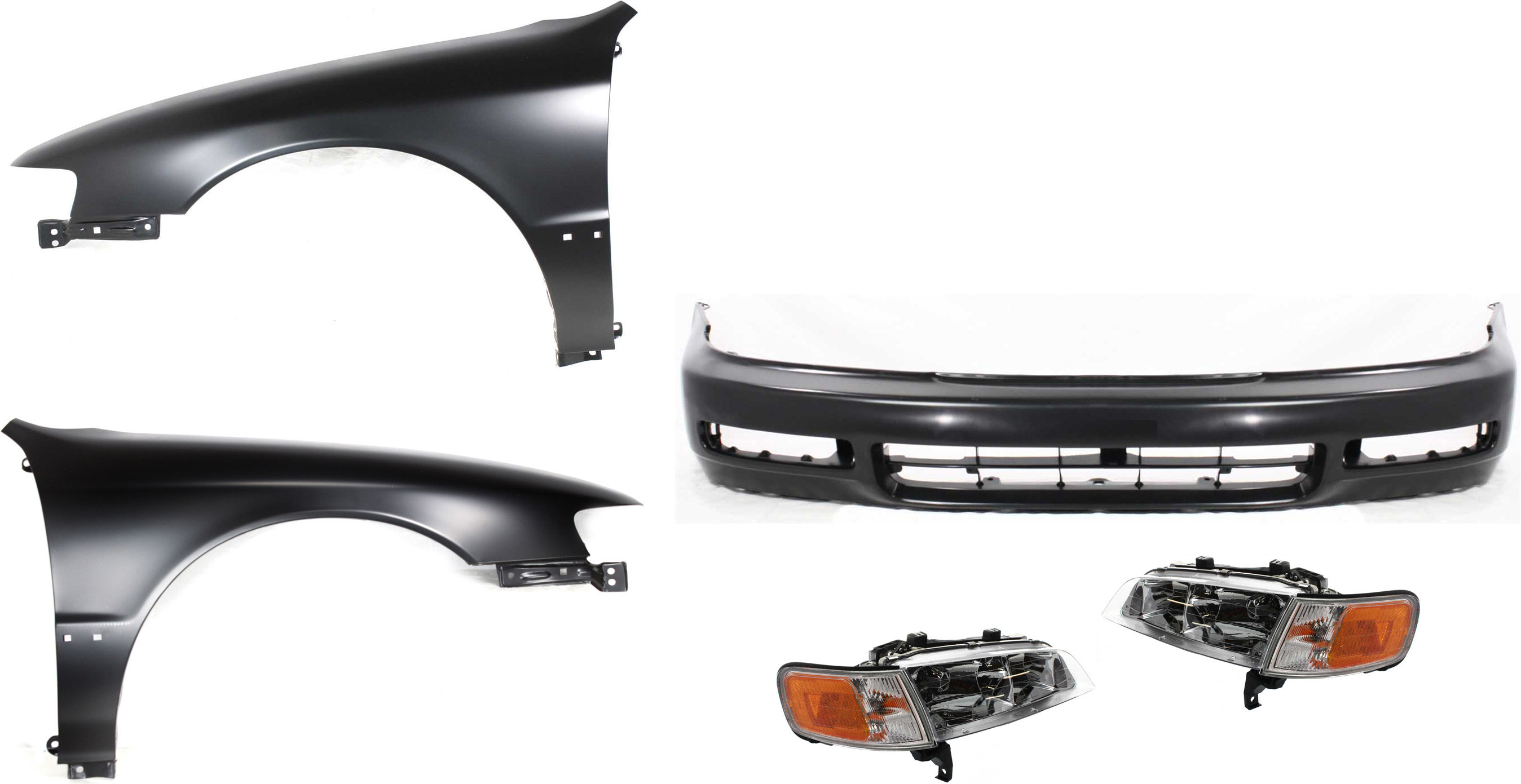 AM ACCORD 96-97 HEAD LAMP RH AND LH Assembly Halogen 5 pc Kit with Bumper Cover and Fenders SKU KIT 111216-76 Partslink HO2503106 HO2502106 HO1000174 HO1240122 HO1241122 OEM 33100SV4A02-33150SV4A02-04711S