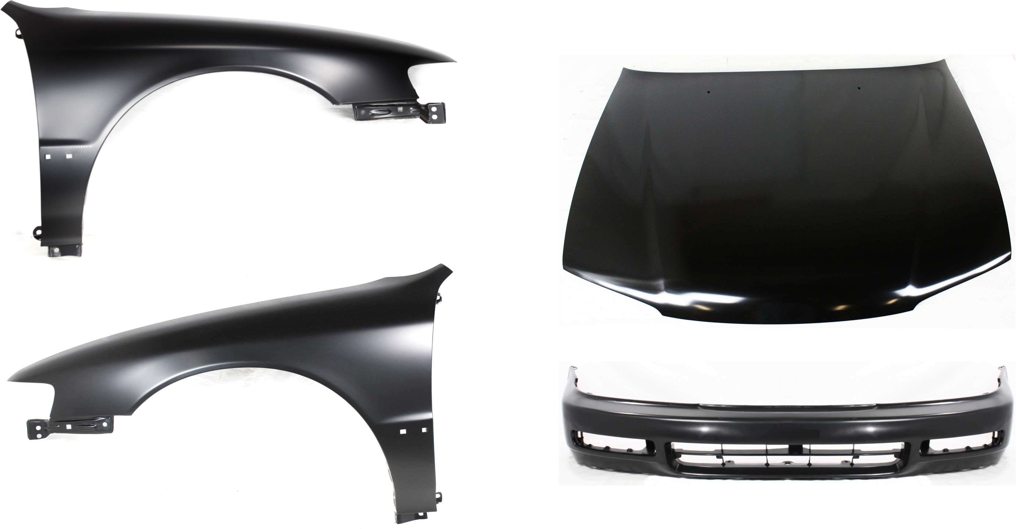 AM ACCORD 96-97 HOOD 4 pc Kit with Bumper Cover and Fenders SKU KIT 111216-77 Partslink HO1230126 HO1000174 HO1240122 HO1241122 OEM 60100SV4508ZZ 04711SV4A90ZZ 60