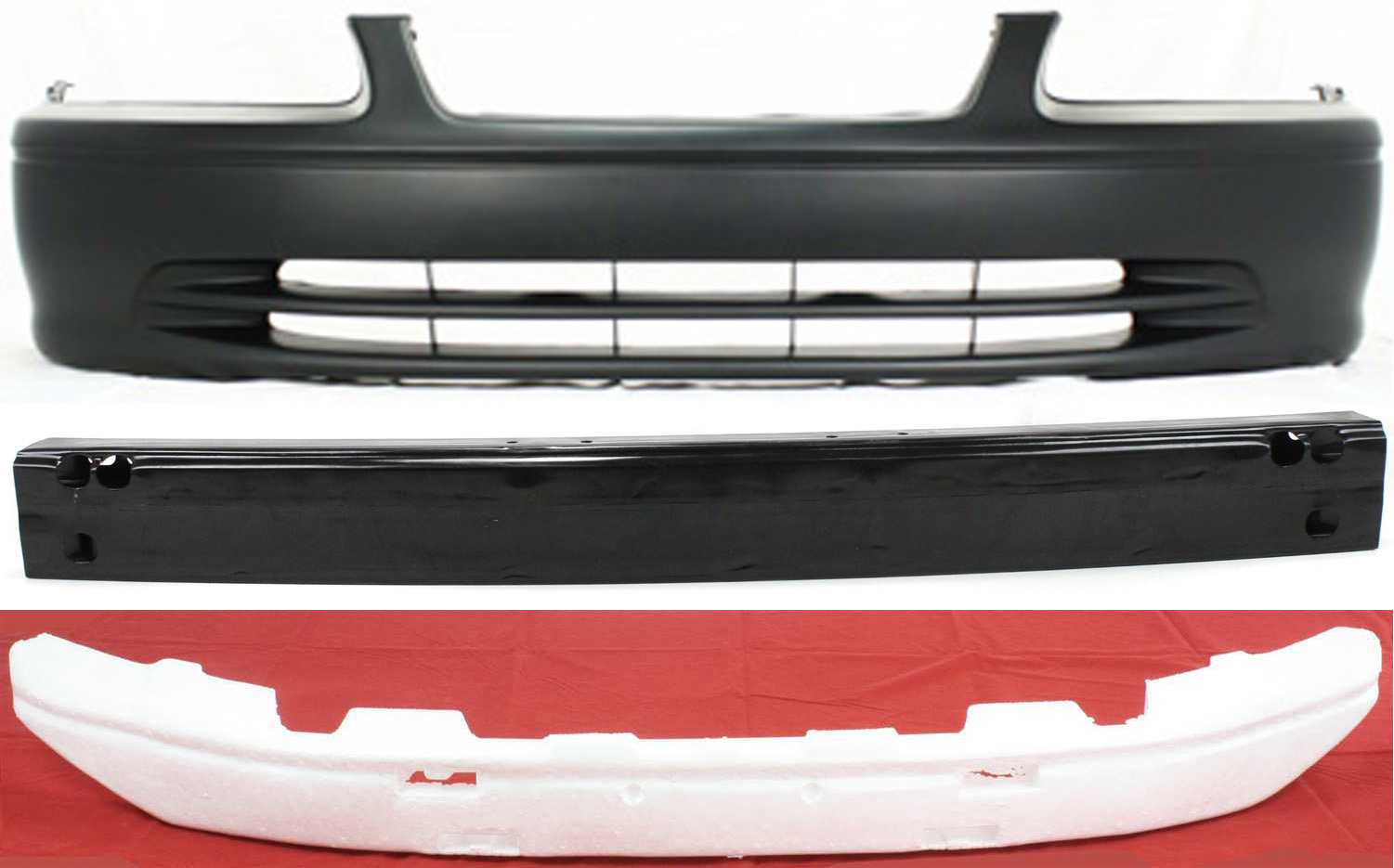 AM CAMRY 00-01 FRONT BUMPER COVER 3 pc Kit with Bumper Absorber and Bumper Reinforcement USA Built Vehicle SKU KIT 111216-99 Partslink TO1000206 TO1070125 TO1006165 OEM 52119AA902-52611AA030-52131AA0