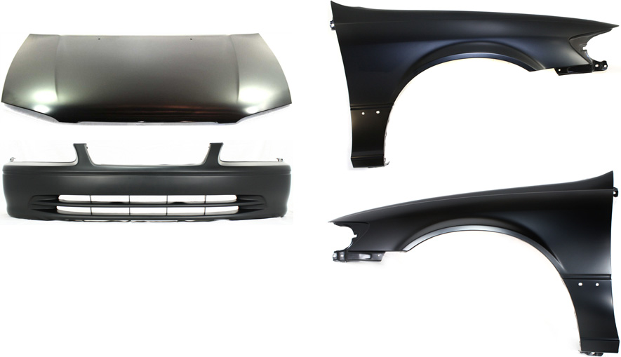 AM CAMRY 00-01 HOOD 4 pc Kit USA Built with Bumper Cover and Fenders SKU KIT 111316-05 Partslink TO1230167 TO1000206 TO1240162 TO1241162 OEM 53301AA040-52119AA902-53812AA0