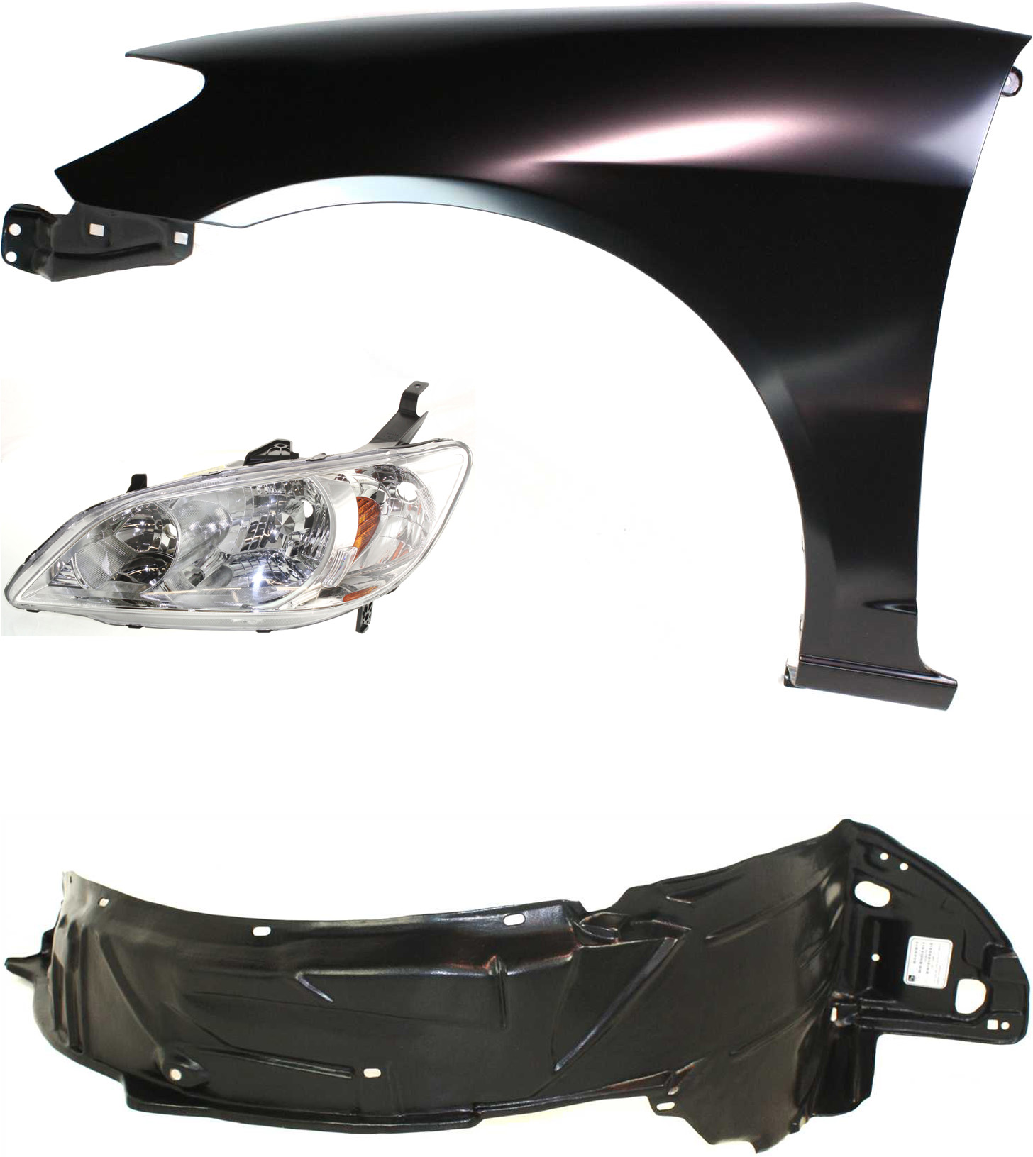 AM CIVIC 04-05 HEAD LAMP LH Lens and Housing Halogen 3 pc Kit with Fender and Fender Liner SKU KIT 111316-22 Partslink HO2502121 HO1240162 HO1248121 OEM 33151S5AA51-60261S5AA80ZZ 7415