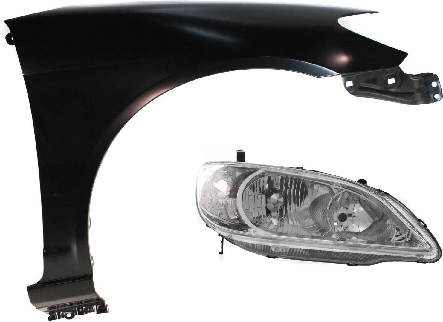 AM CIVIC 04-05 HEAD LAMP RH Lens and Housing Halogen 2 pc Kit with Fender SKU KIT 111316-23 Partslink HO2503121 HO1241162 OEM 33101S5AA51-60211S5AA80ZZ