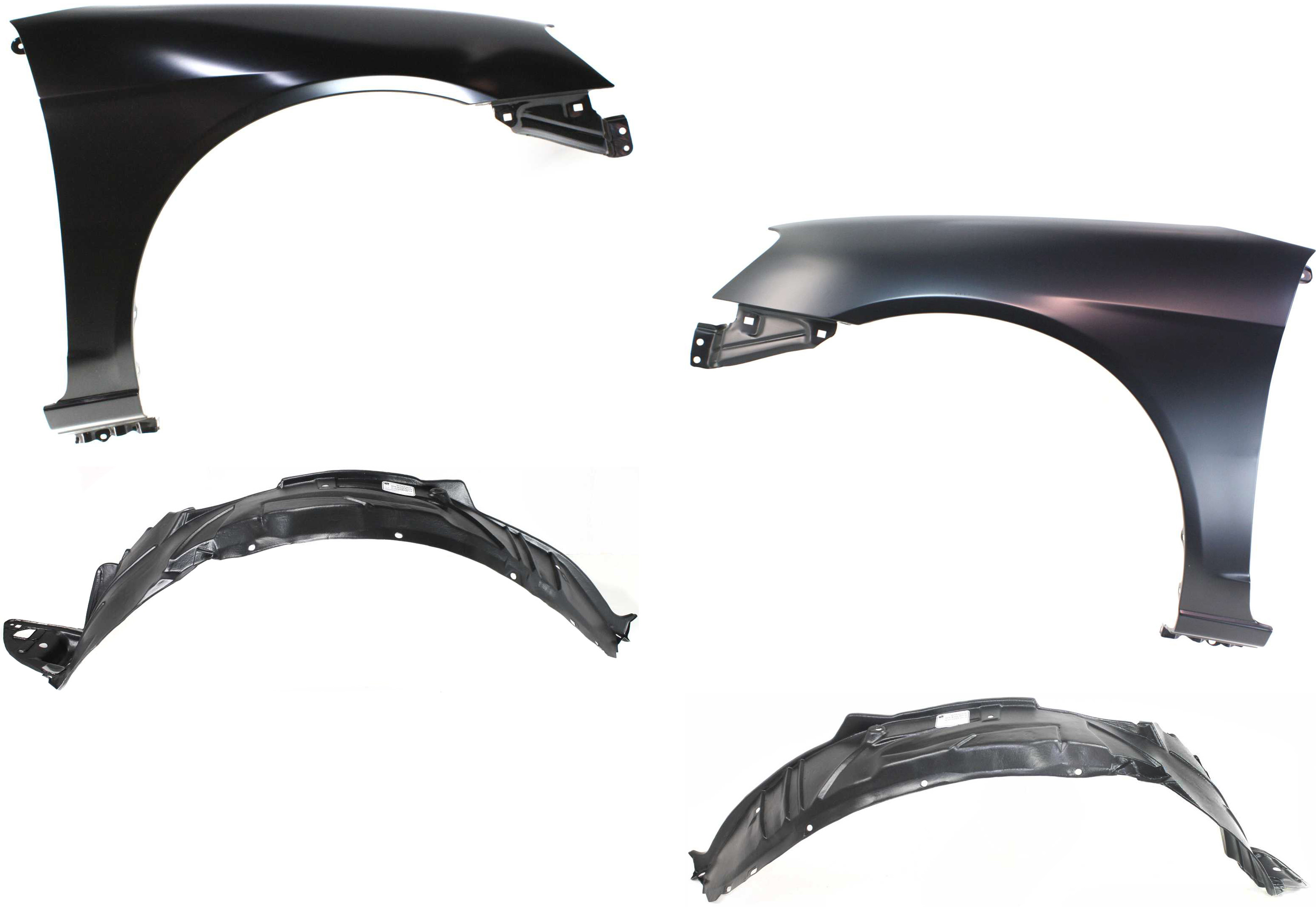AM CIVIC 01-03 FRONT FENDER RH AND LH 4 pc Kit with Fender Liners and Fenders SKU KIT 111316-49 Partslink HO1241153 HO1240153 HO1248109 HO1249109 OEM 60211S5DA90ZZ 60261S5DA90ZZ 74