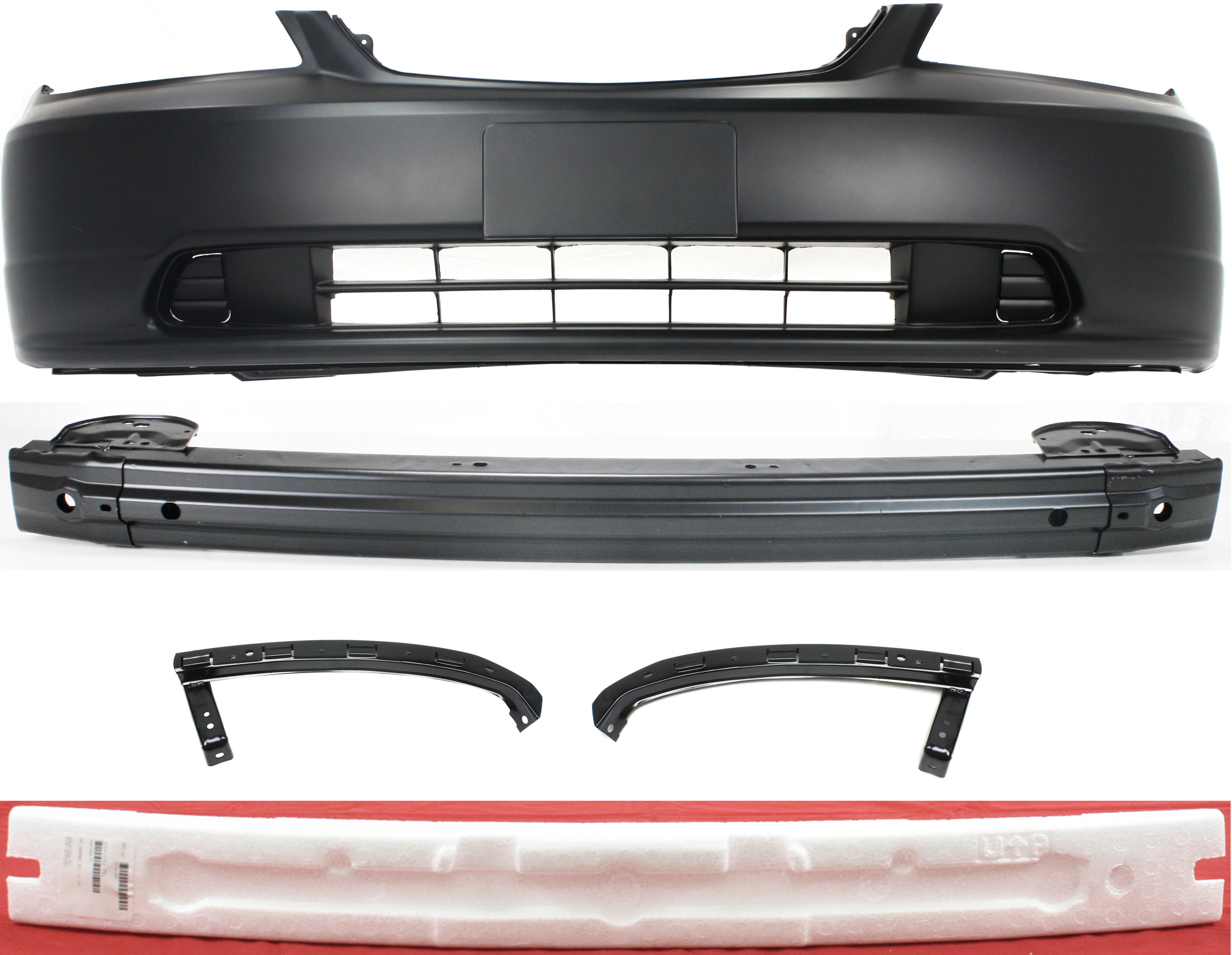 AM CIVIC 01-03 FRONT BUMPER COVER Primed 5 pc Kit with Bumper Absorber Bumper Reinforcement and Bumper Trims SKU KIT 111316-57 Partslink HO1000197 HO1070130 HO1070136 HO1006156 HO1088108 HO1089108 OEM 04711S5PA90ZZ 71170S5DA01-7117