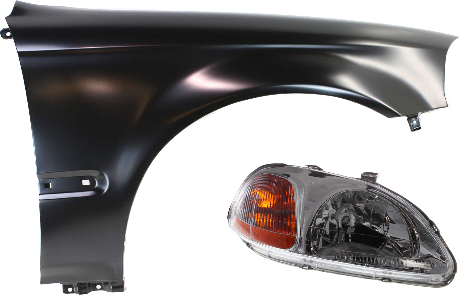 AM CIVIC 96-98 HEAD LAMP RH Lens and Housing Halogen 2 pc Kit with Fender SKU KIT 111316-96 Partslink HO2519101 HO1241143 OEM 33101S01305-33101S01A01-60211S