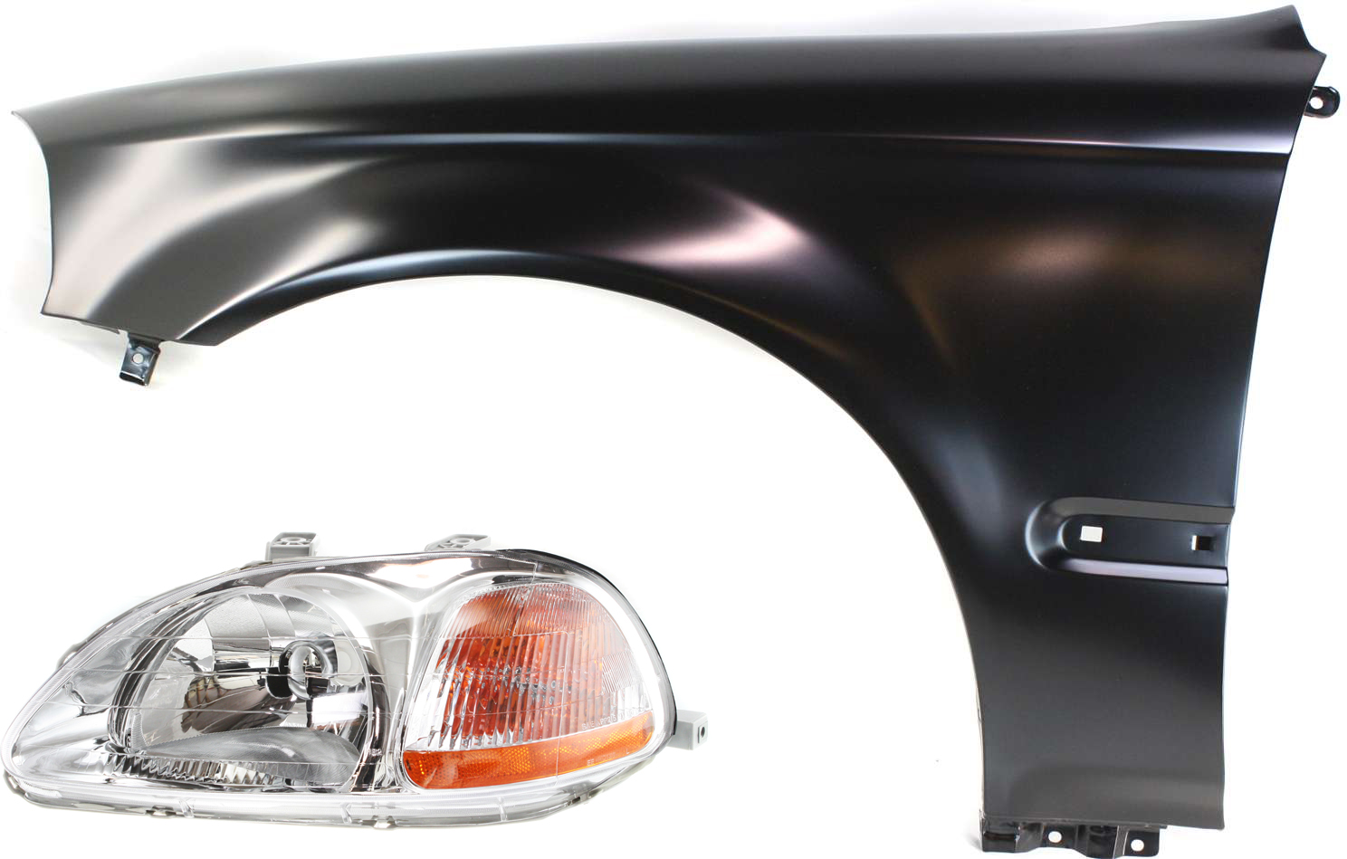 AM CIVIC 96-98 HEAD LAMP LH Lens and Housing Halogen 2 pc Kit with Fender SKU KIT 111316-97 Partslink HO2518101 HO1240143 OEM 33151S01305-33151S01A01-60261S