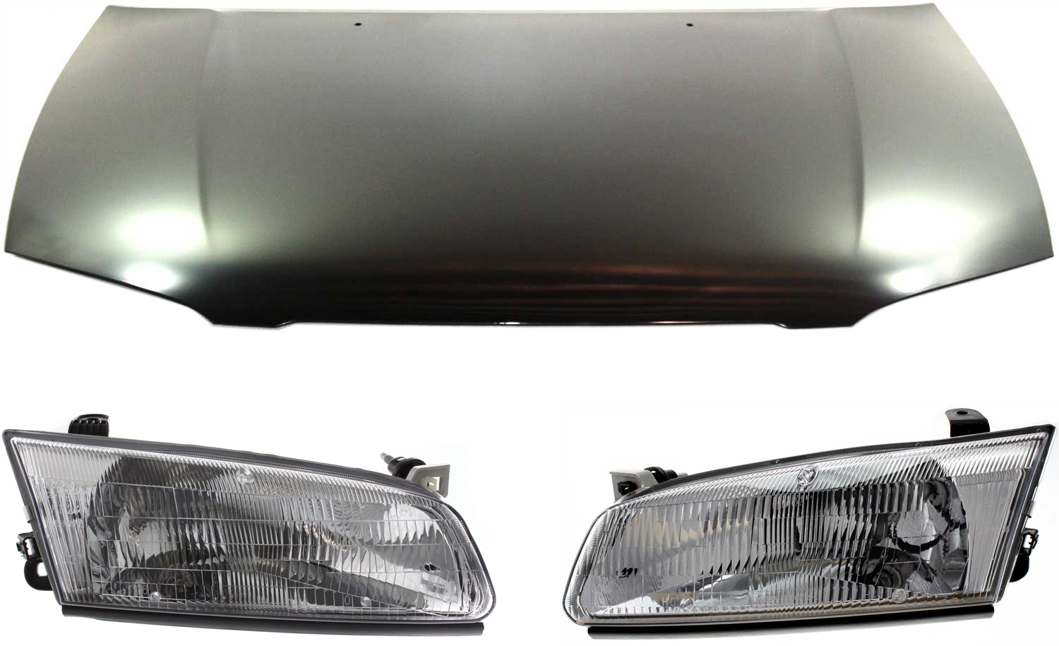 AM CAMRY 97-99 HOOD 3 pc Kit USA Built with Headlights SKU KIT 111416-07 Partslink TO1230167 TO2502117 TO2503117 OEM 53301AA040-81150AA010-81110AA0