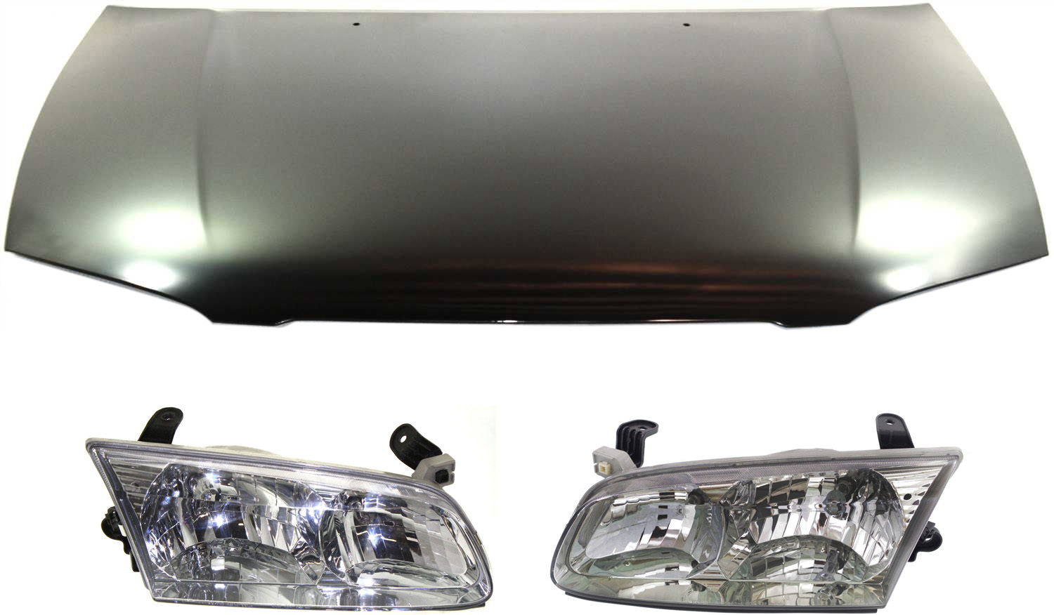 AM CAMRY 00-01 HOOD 3 pc Kit USA Built with Headlights SKU KIT 111416-10 Partslink TO1230167 TO2502130 TO2503130 OEM 53301AA040-81150AA020-81110AA0