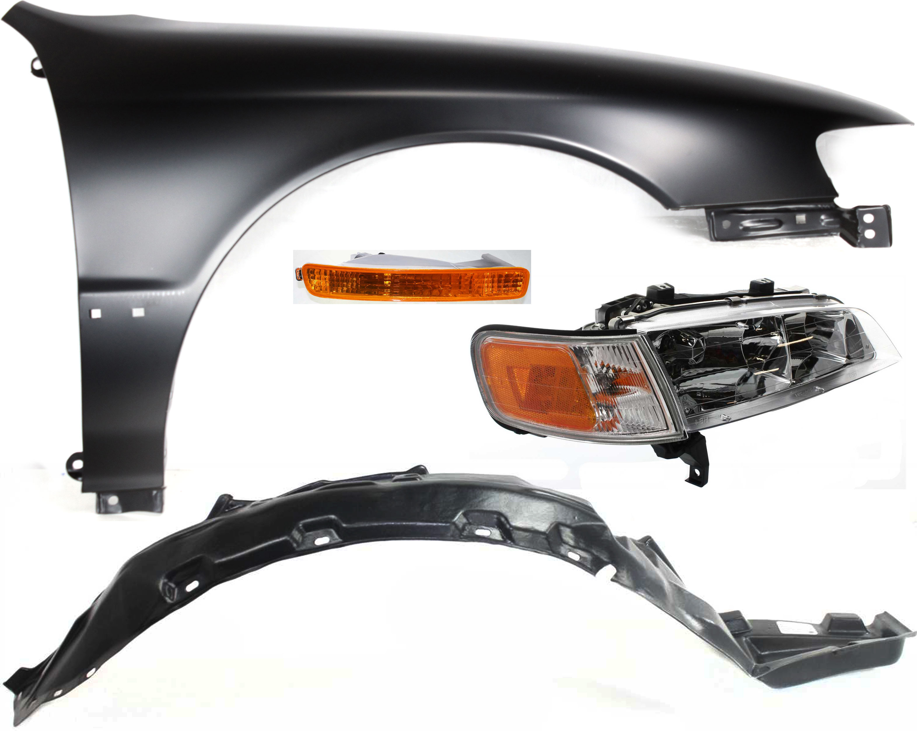 AM ACCORD 96-97 HEAD LAMP RH Assembly Halogen 4 pc Kit with Fender Fender Liner and Turn Signal Light SKU KIT 111416-25 Partslink HO2503106 HO1241122 HO1249107 HO2531116 OEM 33100SV4A02-60211SV4508ZZ 7410