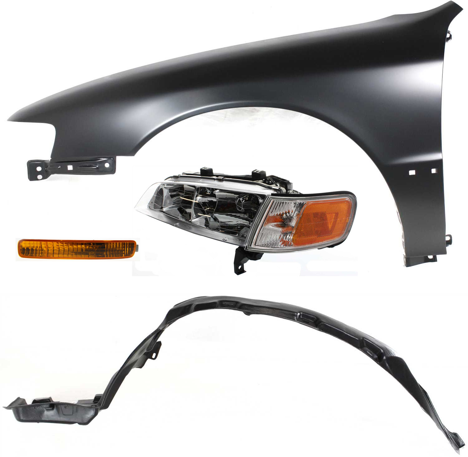 AM ACCORD 96-97 HEAD LAMP LH Assembly Halogen 4 pc Kit with Fender Fender Liner and Turn Signal Light SKU KIT 111416-26 Partslink HO2502106 HO1240122 HO1248107 HO2530116 OEM 33150SV4A02-60261SV4508ZZ 7415