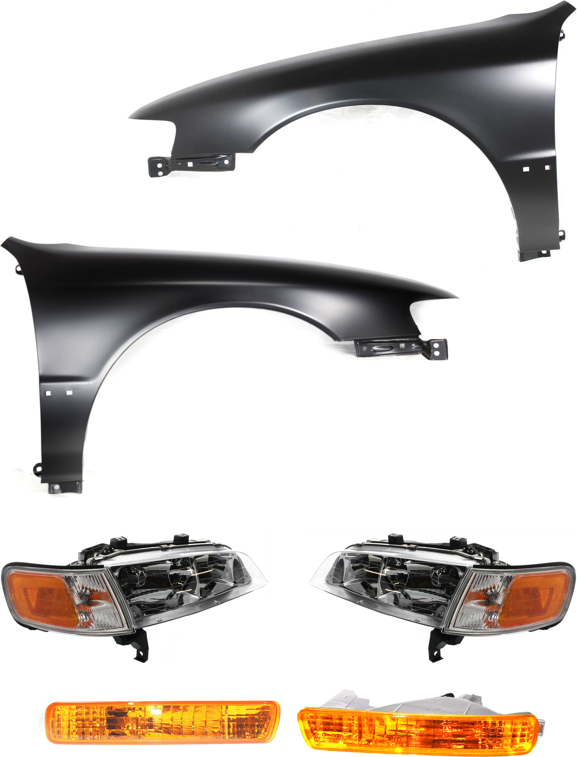 AM ACCORD 94-95 HEAD LAMP RH AND LH Assembly Halogen 6 pc Kit with Fenders and Turn Signal Lights SKU KIT 111416-35 Partslink HO2502106 HO2503106 HO1240122 HO1241122 HO2530106 HO2531107 OEM 33100SV4A02-33150SV4A02-60261S