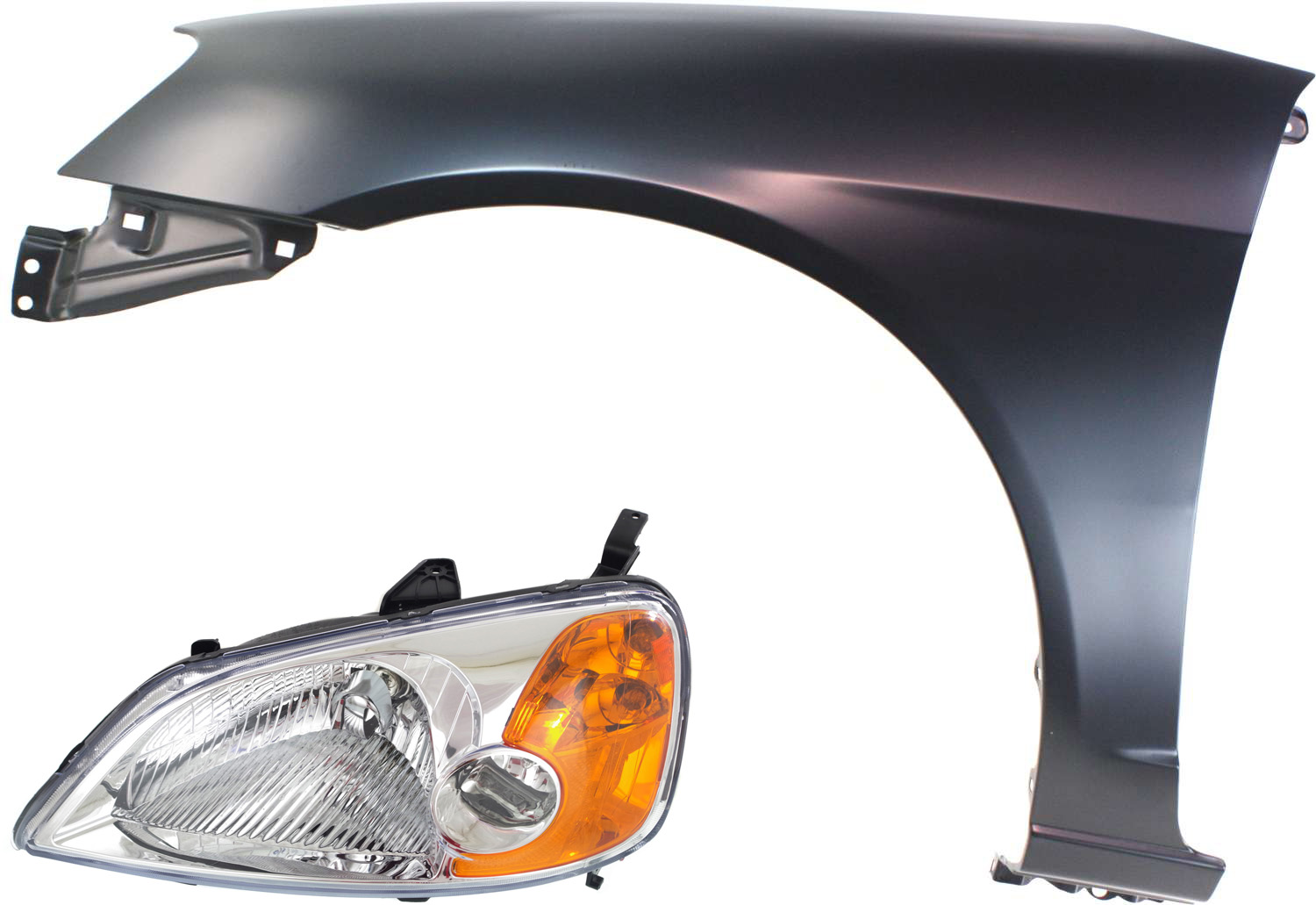 AM CIVIC 01-03 HEAD LAMP LH Assembly Halogen 2 pc Kit with Fender SKU KIT 111416-50 Partslink HO1240153 OEM 33151S5AA01 PFM 60261S5DA90ZZ