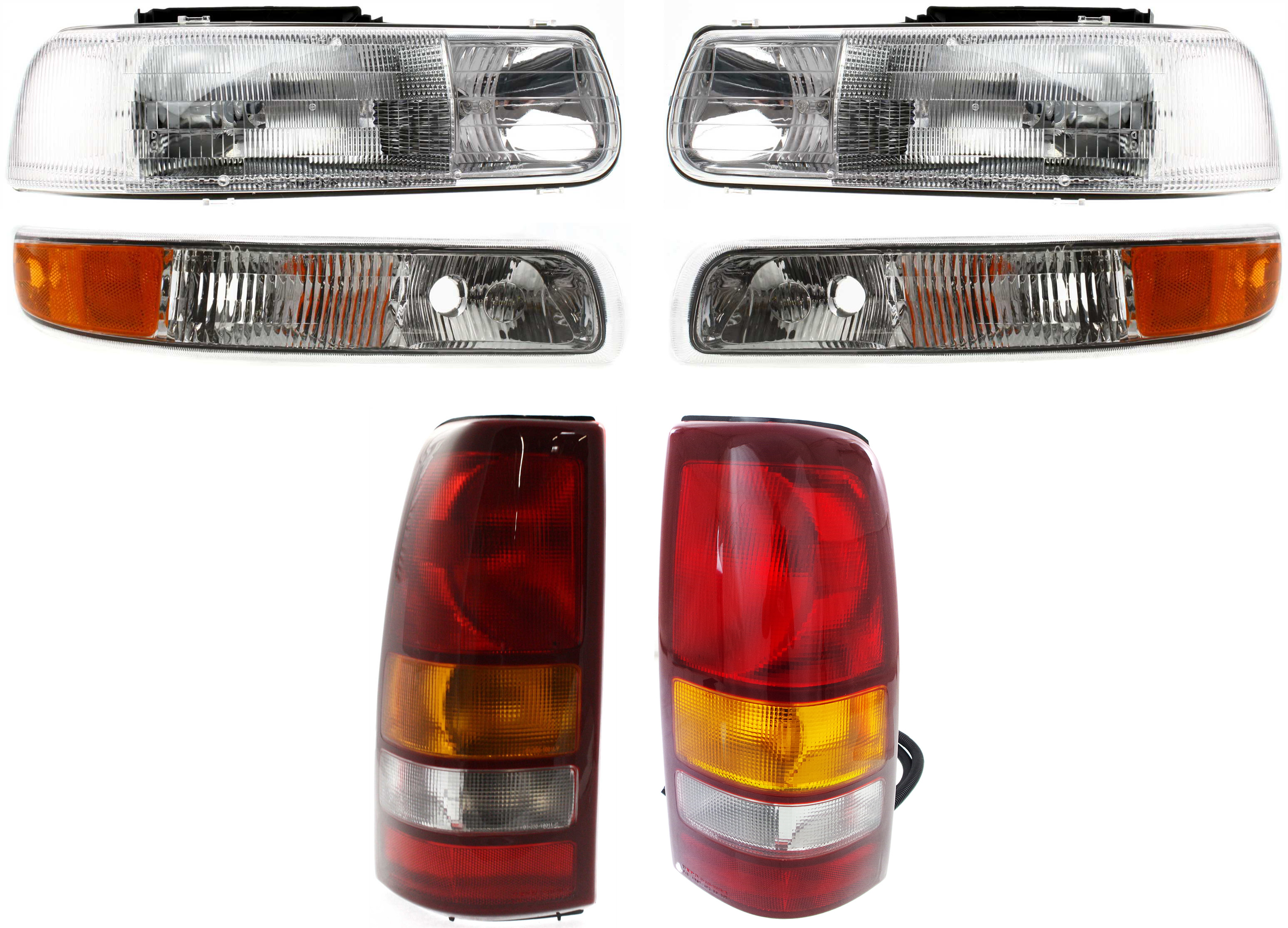 AM SILVERADO 99-02 TAIL LAMP RH AND LH 6 pc Kit with Headlight and Parking Light SKU KIT 111418-02 Partslink GM2502187 GM2503187 GM2520173 GM2521173 OEM 19169018 PFM 19169017 PFM 1652