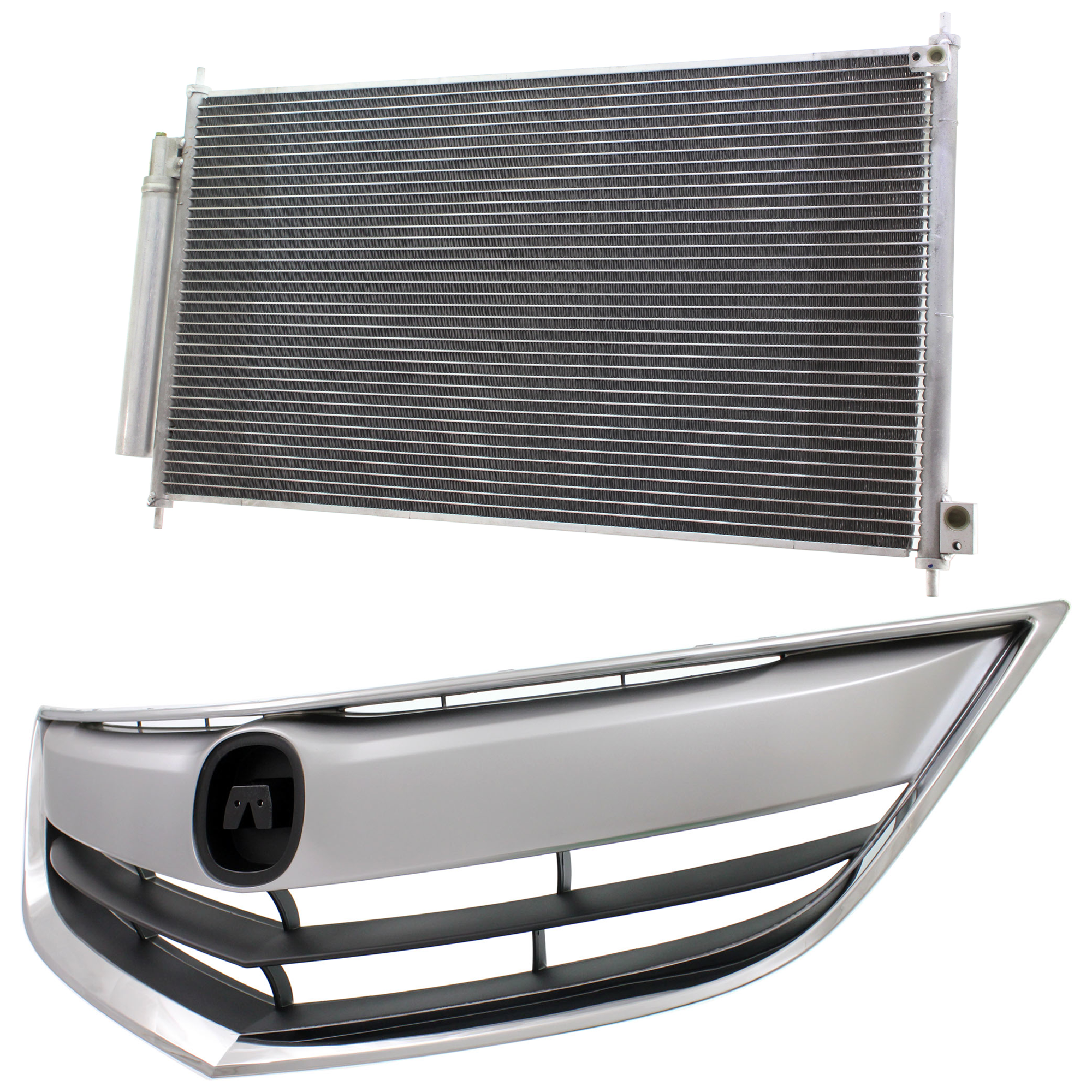 AM ILX 13-15 GRILLE 2 pc kit Chrome Shell Painted Black Insert with Chrome Upper Bar with A C Condenser SKU KIT 111423-01 Partslink AC1200117 HO3030156 OEM 71121TX6A11 PFM 80110TR0A02