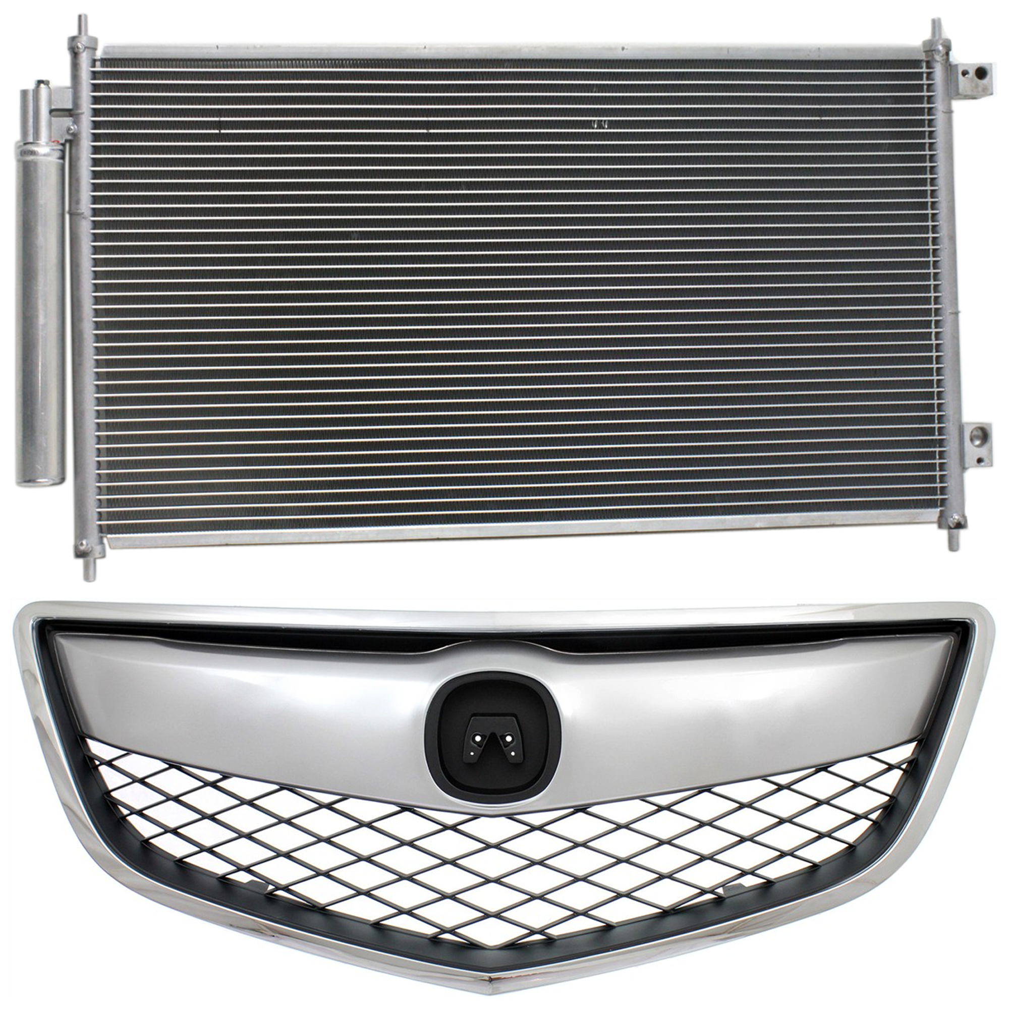 AM RDX 13-15 GRILLE 2 pc kit Chrome Shell Painted Black Insert with Chrome Upper Bar with A C Condenser SKU KIT 111423-16 Partslink AC3030127 AC3030132 OEM 71121TX4A01 PFM 80110TX4A01-80
