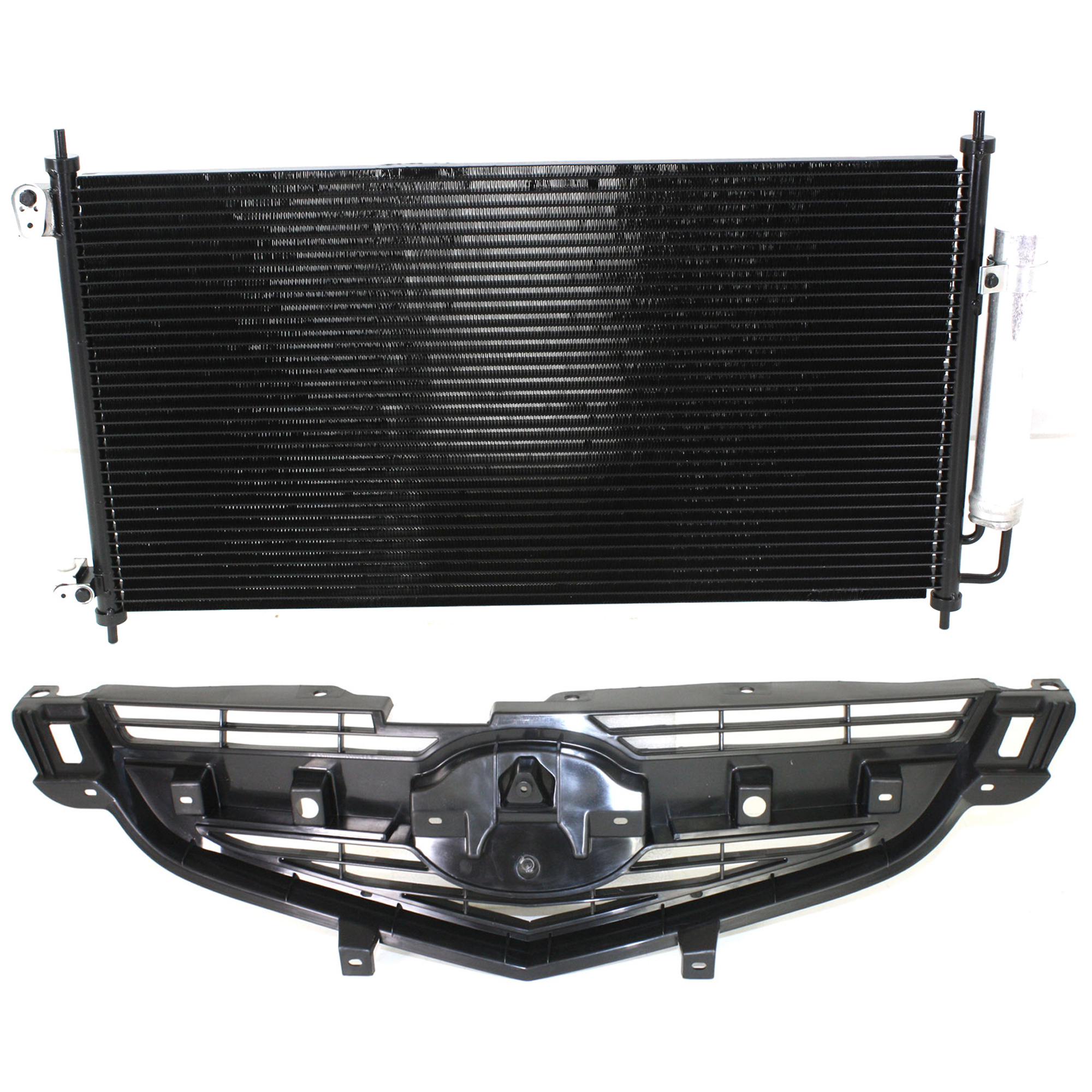 AM TL 04-06 GRILLE 2 pc kit Textured Black Shell and Insert with A C Condenser SKU KIT 111423-26 Partslink AC1200109 AC3030120 OEM 71120SEPA00-80110SEPA01
